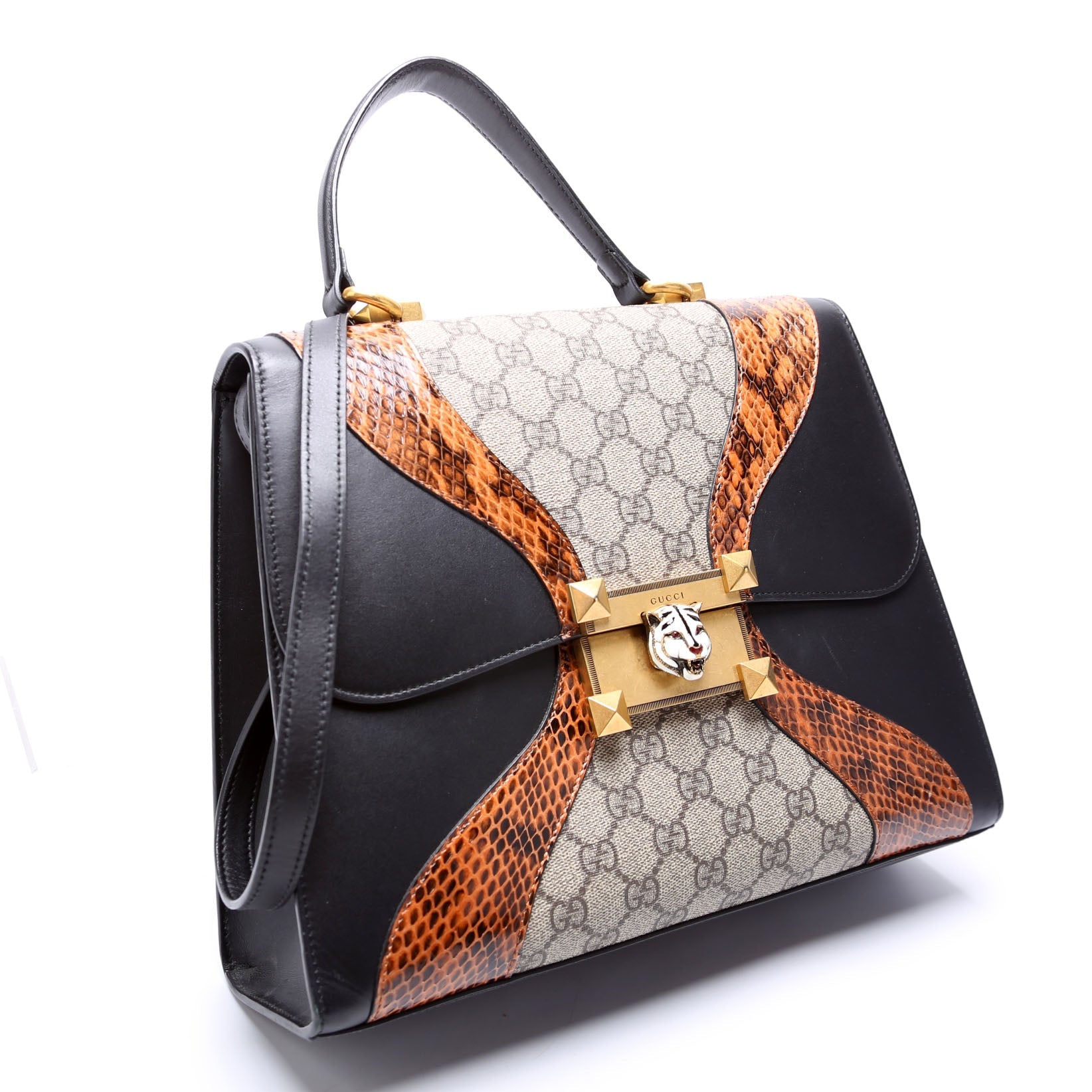 476435 GG Supreme/Snakeskin Osiride Medium Top Handle Bag Black/Beige