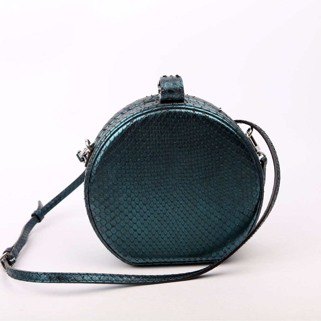 Petite Boite Chapeau Snakeskin Teal