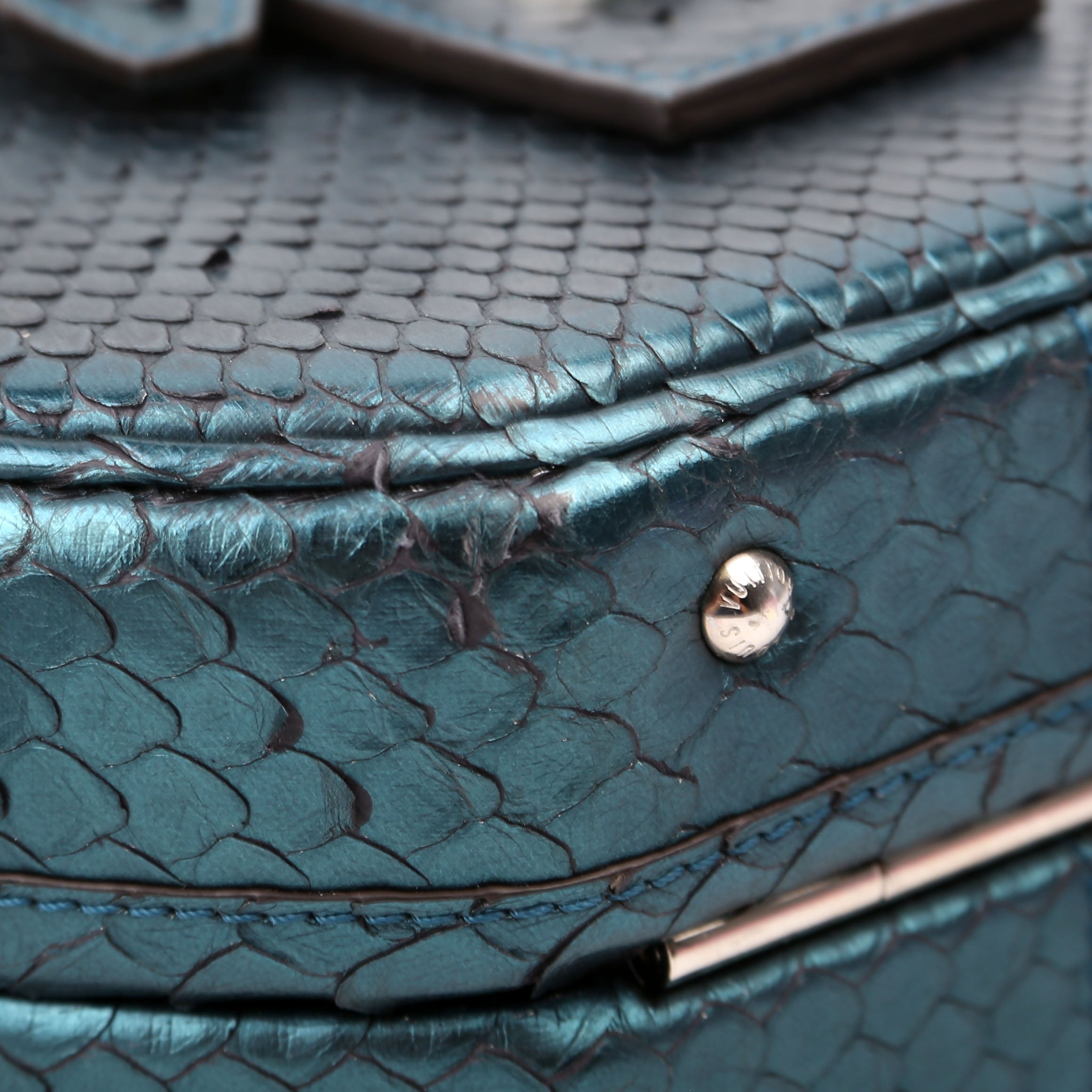 Petite Boite Chapeau Snakeskin Teal