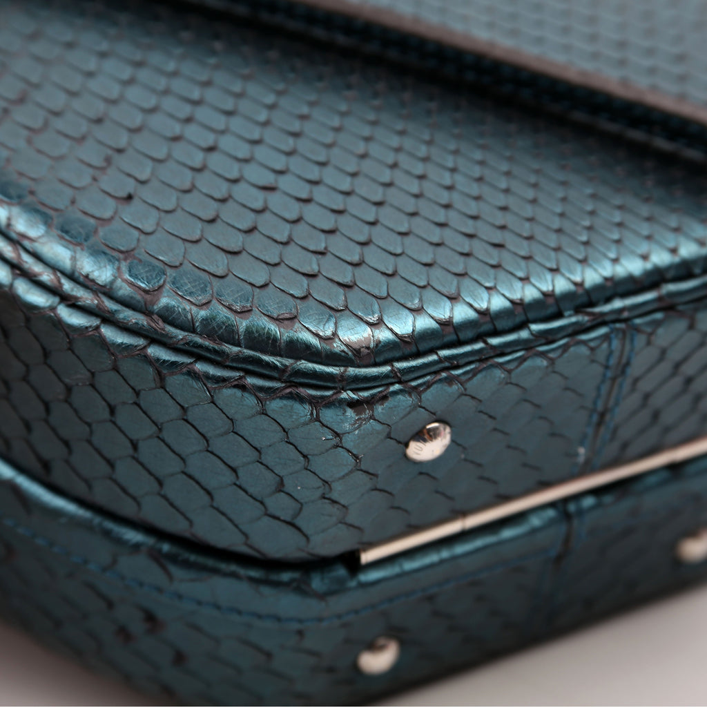 Petite Boite Chapeau Snakeskin Teal