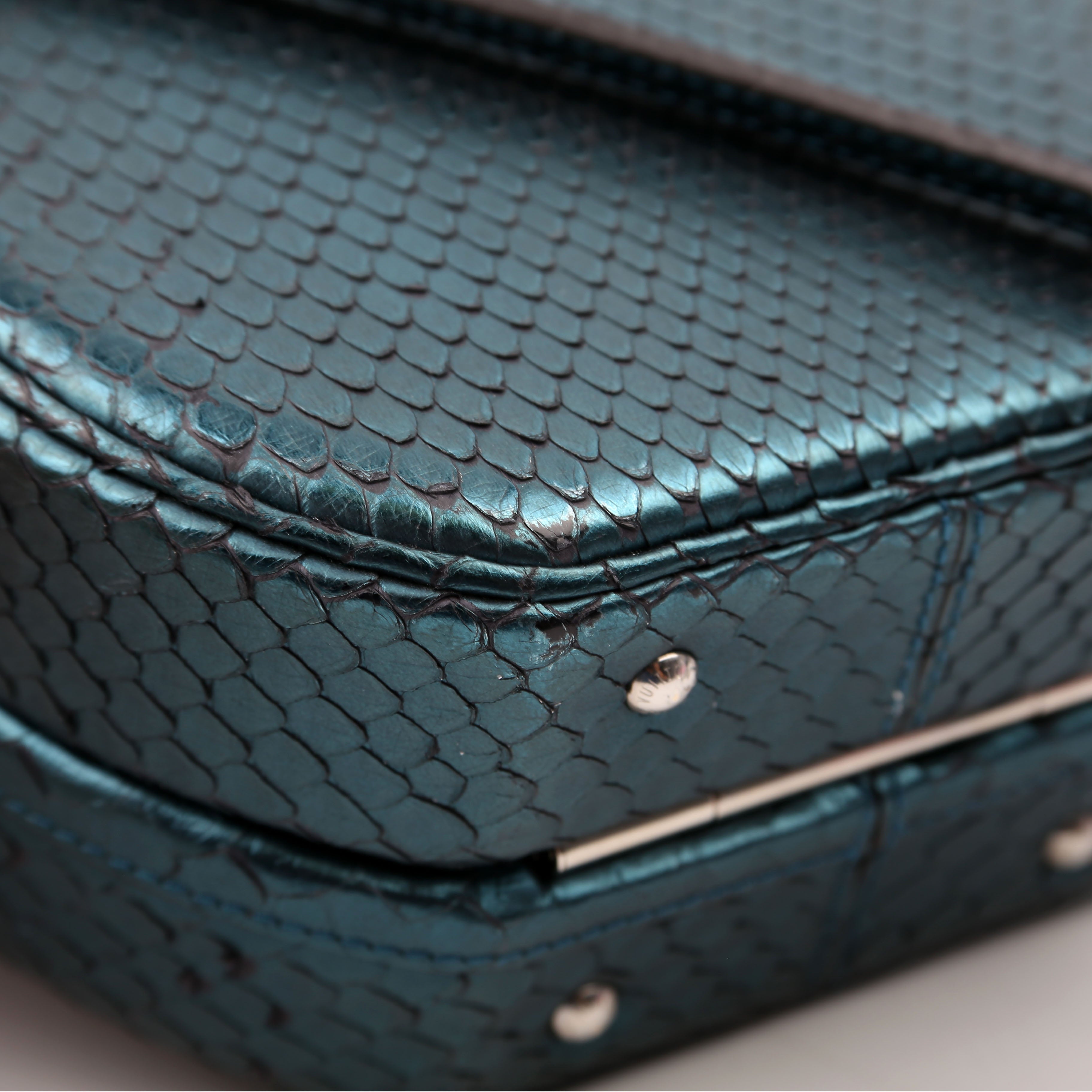 Petite Boite Chapeau Snakeskin Teal