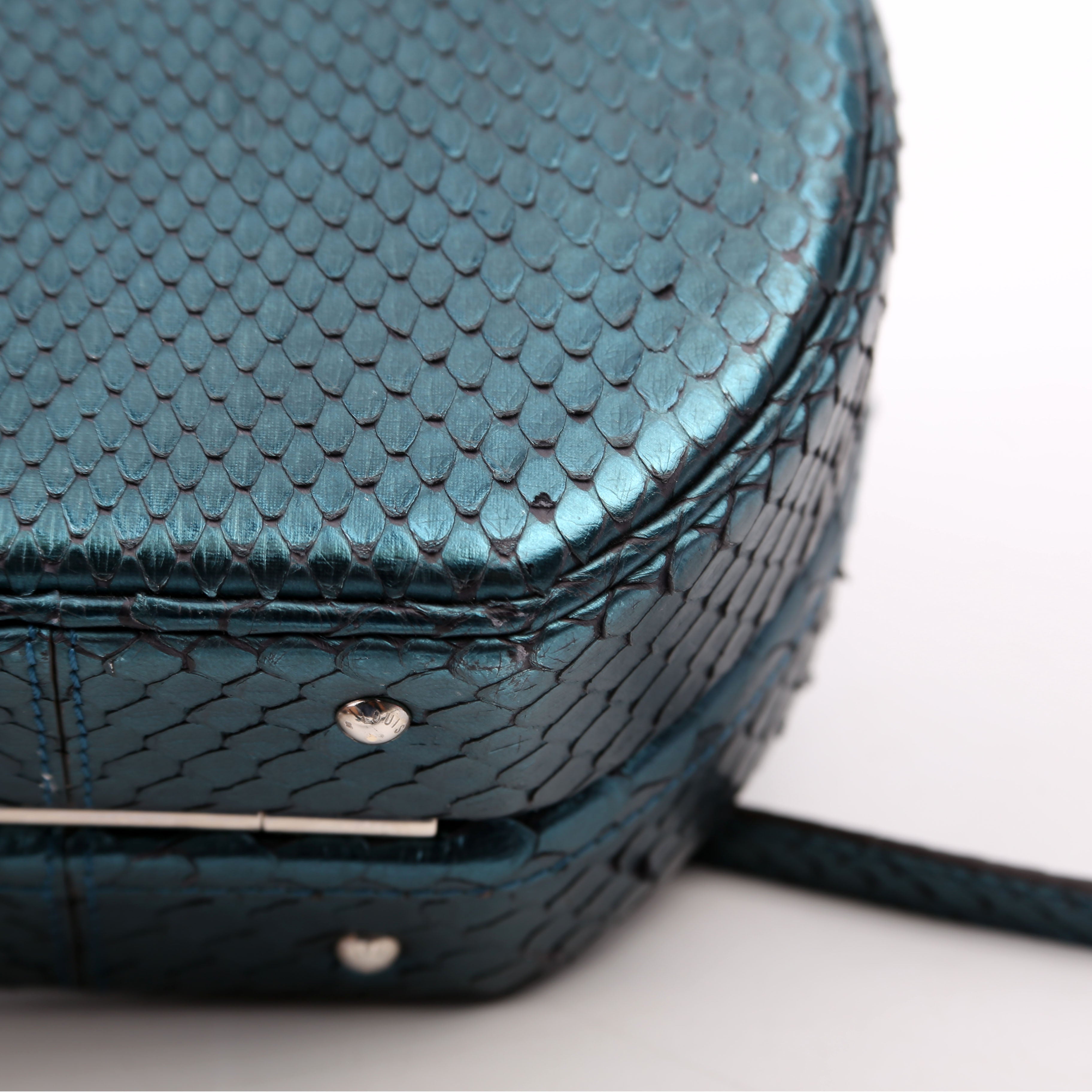 Petite Boite Chapeau Snakeskin Teal