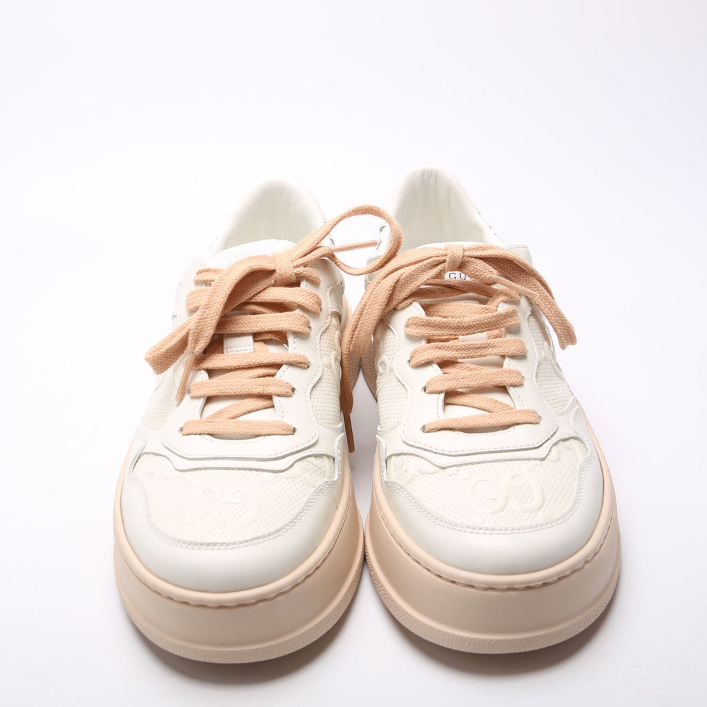 GG Embossed Leather Sneakers Size 38 White/Peach