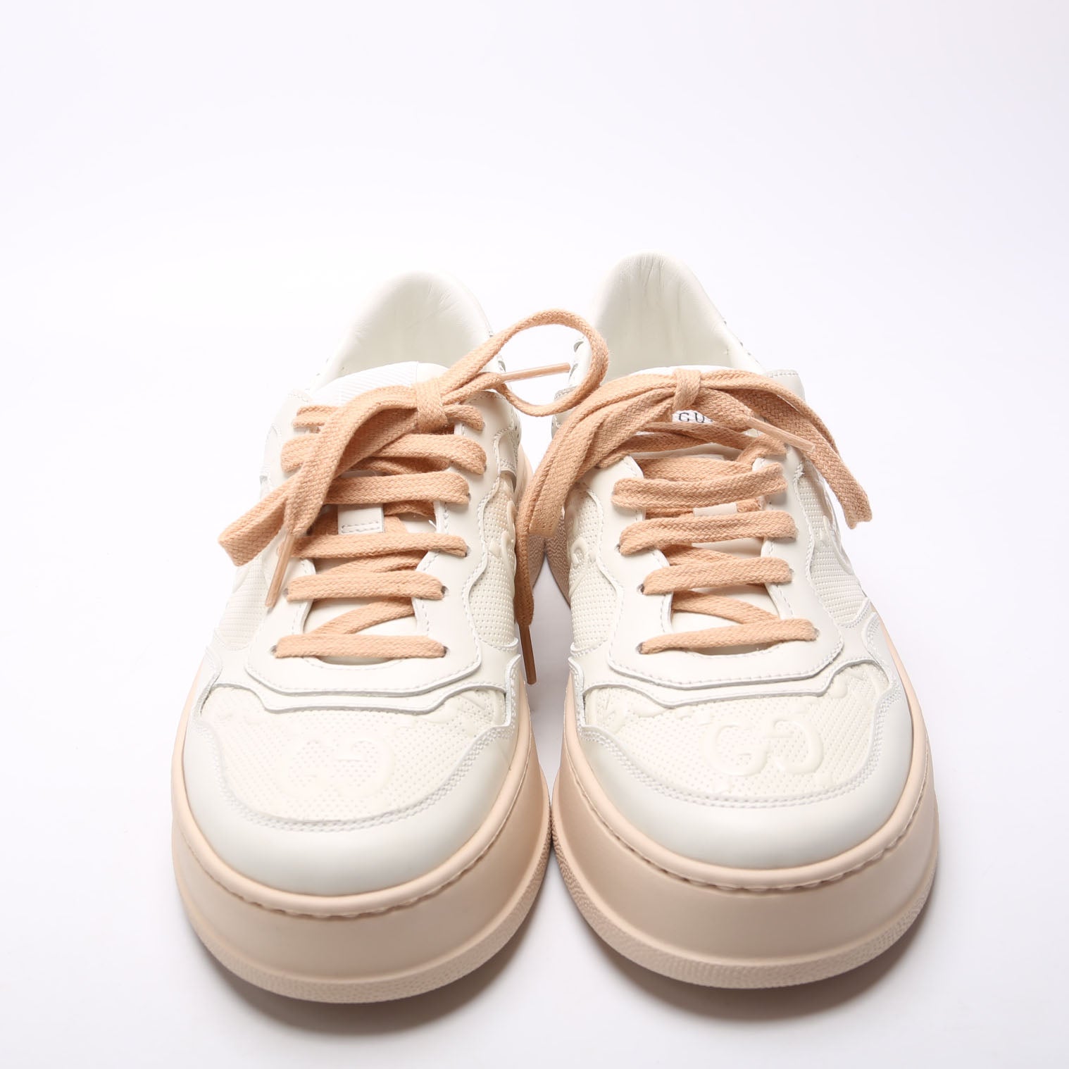 GG Embossed Leather Sneakers Size 38 White/Peach
