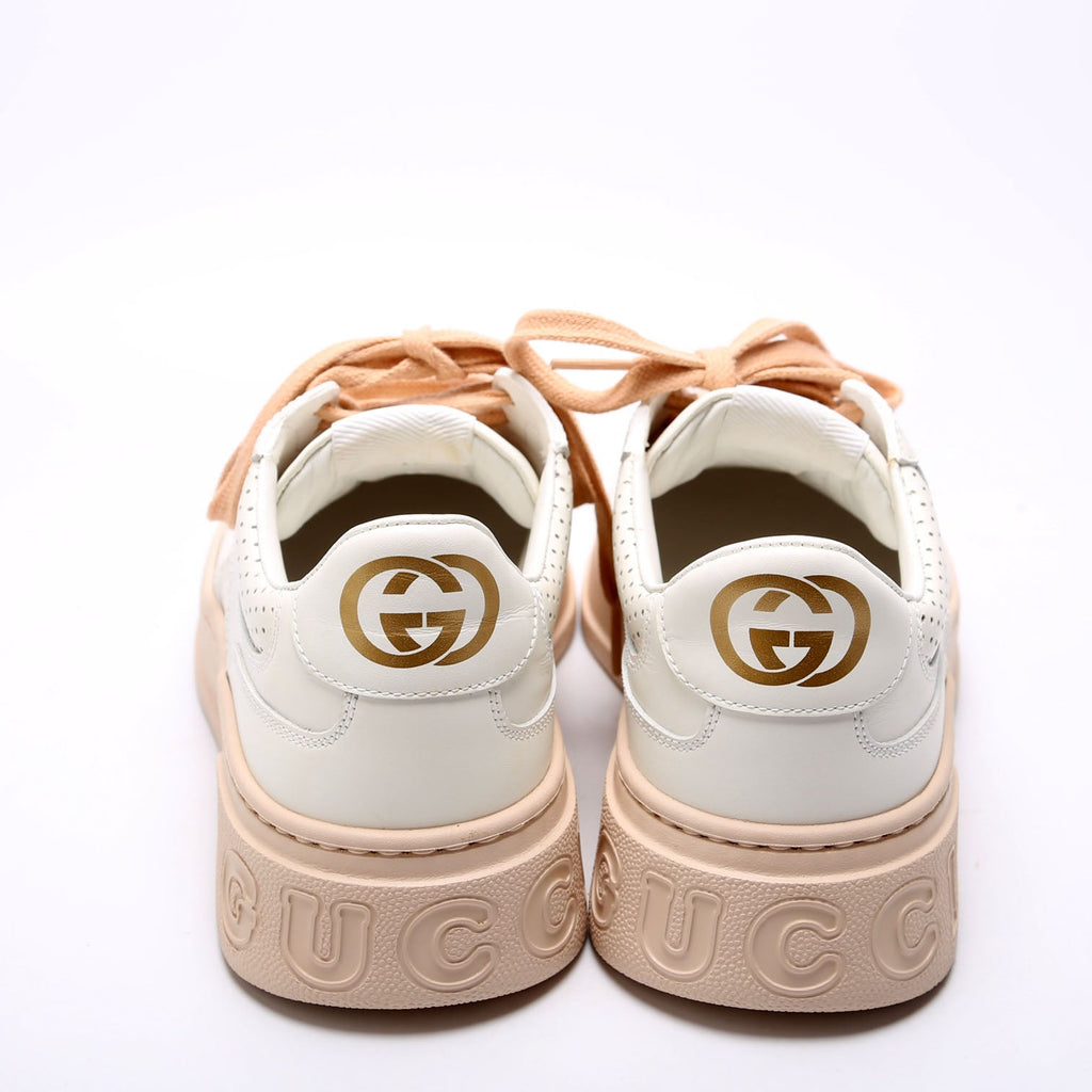 GG Embossed Leather Sneakers Size 38 White/Peach
