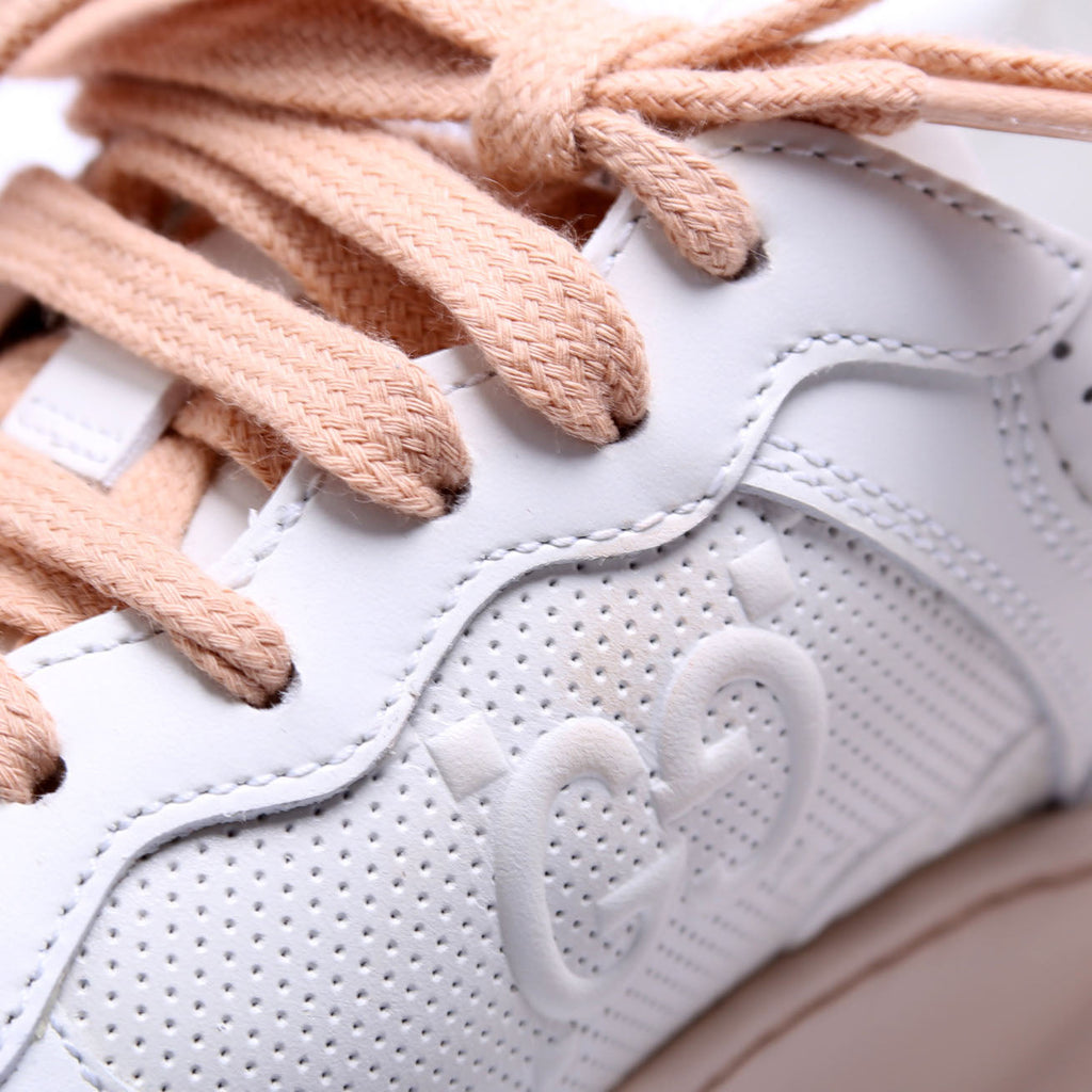 GG Embossed Leather Sneakers Size 38 White/Peach