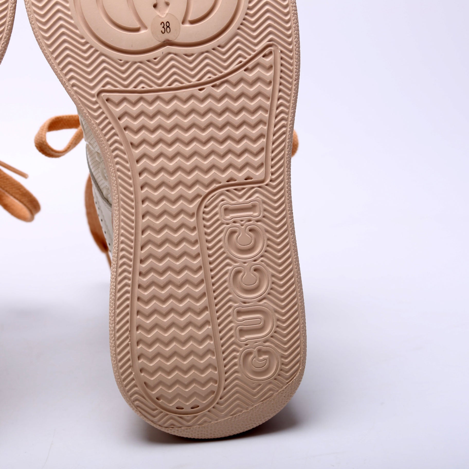 GG Embossed Leather Sneakers Size 38 White/Peach