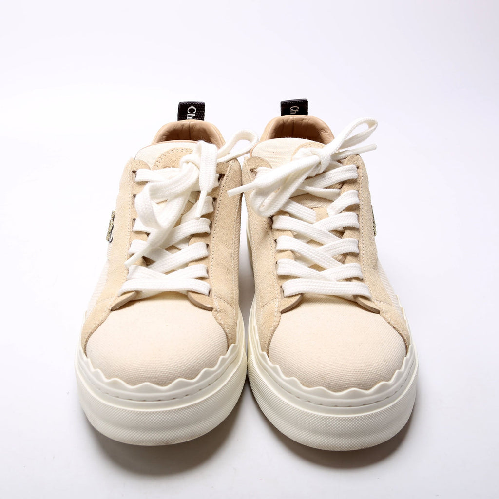 Scalloped Canvas Sneakers Size 40 Beige