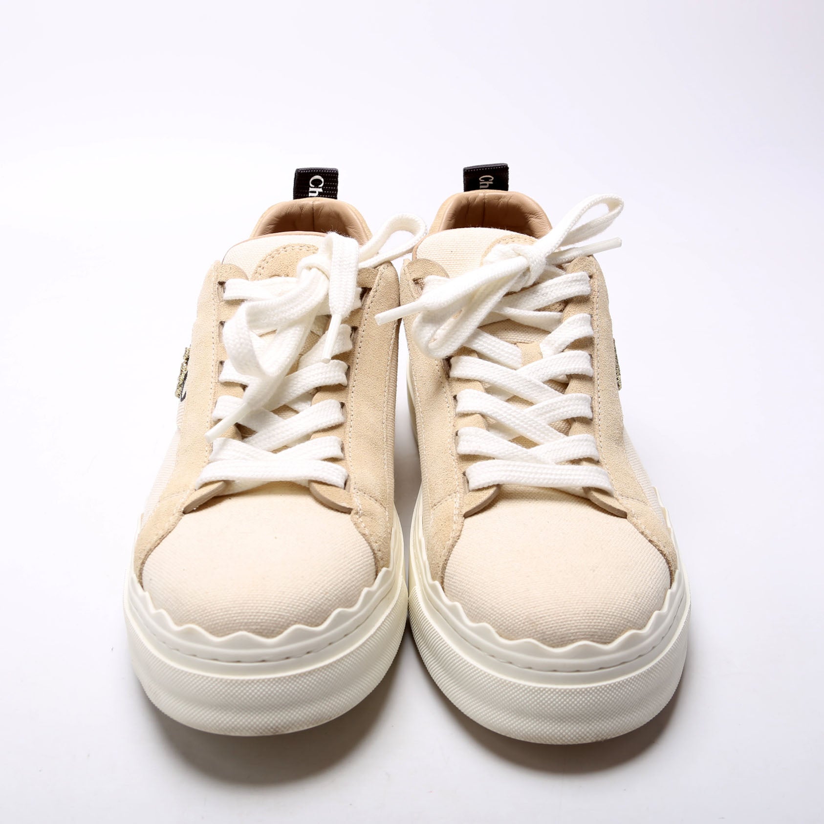 Scalloped Canvas Sneakers Size 40 Beige