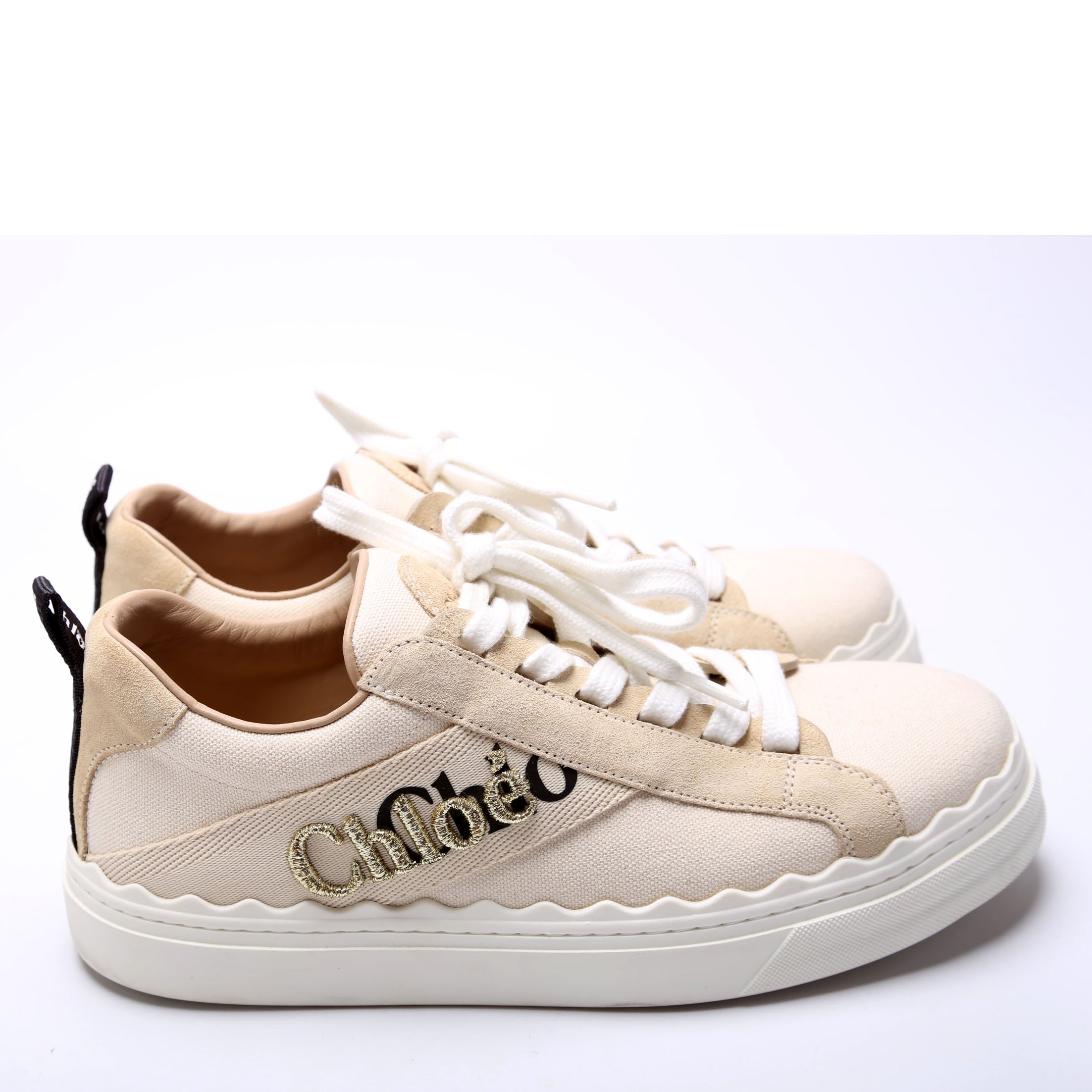 Scalloped Canvas Sneakers Size 40 Beige