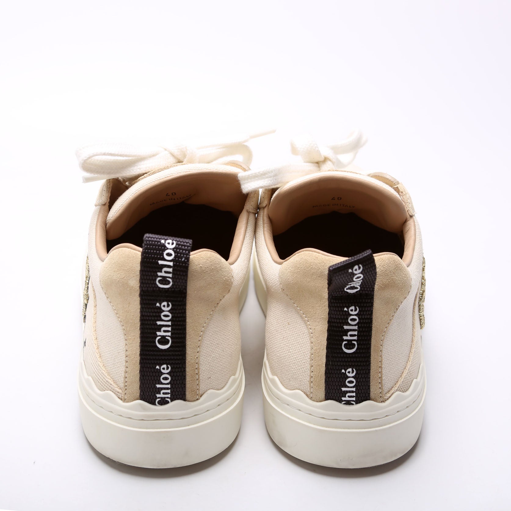 Scalloped Canvas Sneakers Size 40 Beige
