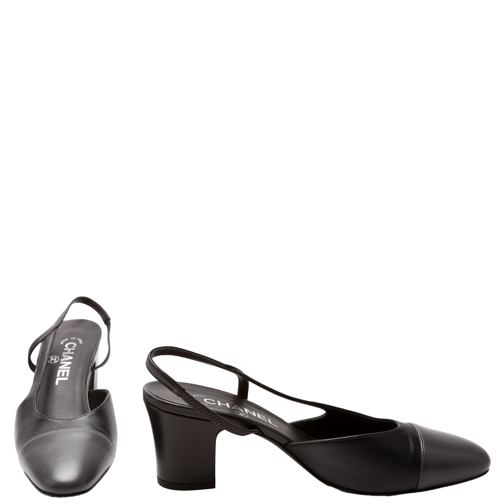 Cap Toe CC Slingback Lambskin Size 37.5 Black