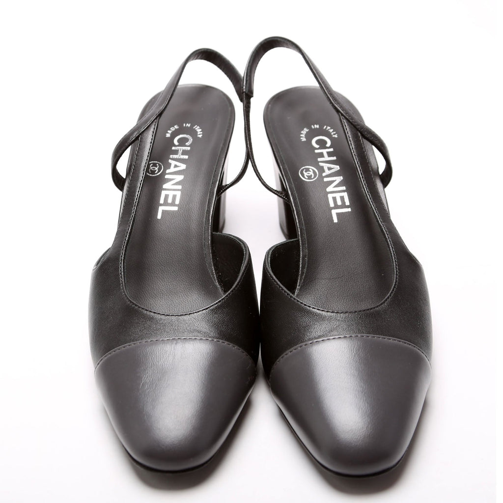 Cap Toe CC Slingback Lambskin Size 37.5 Black