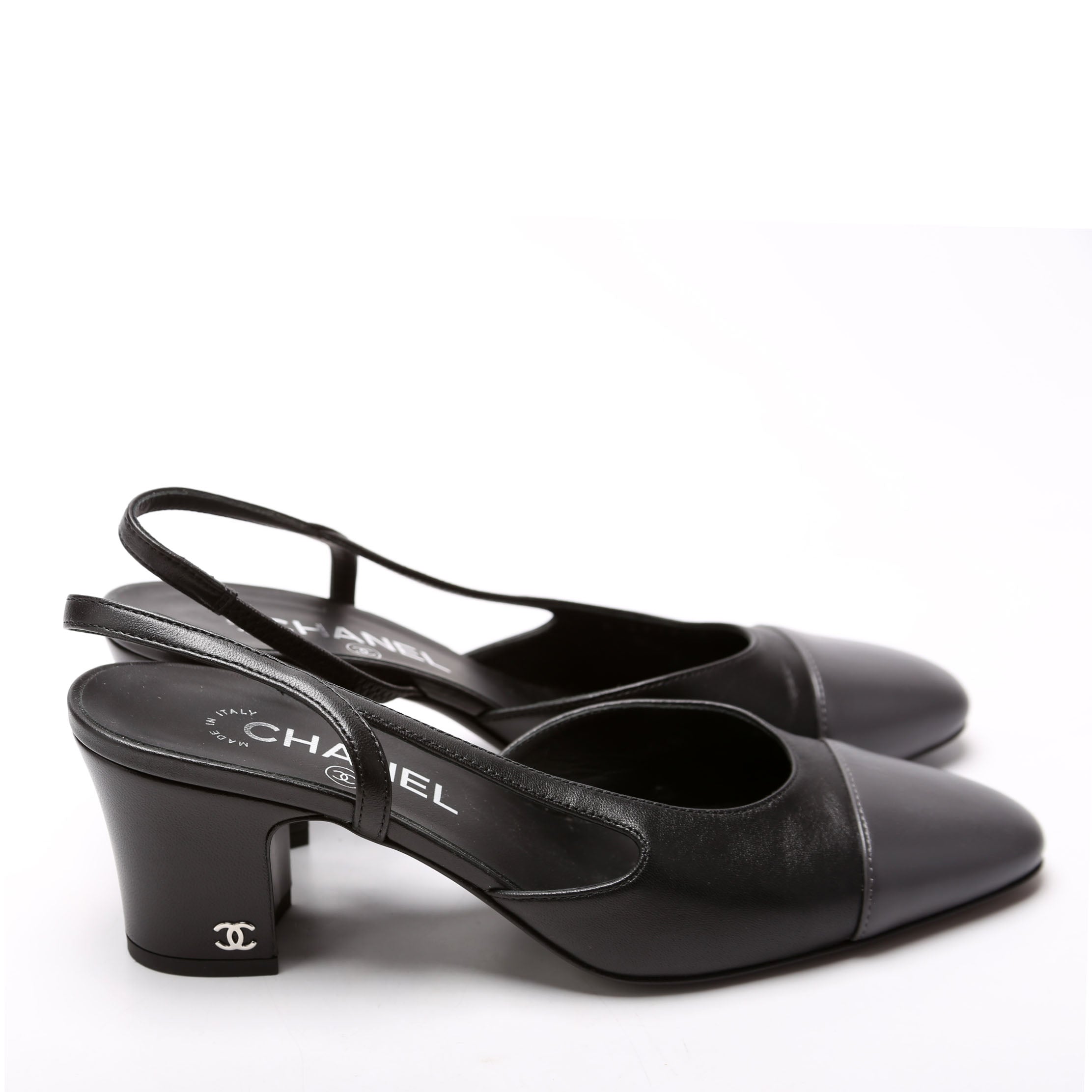 Cap Toe CC Slingback Lambskin Size 37.5 Black