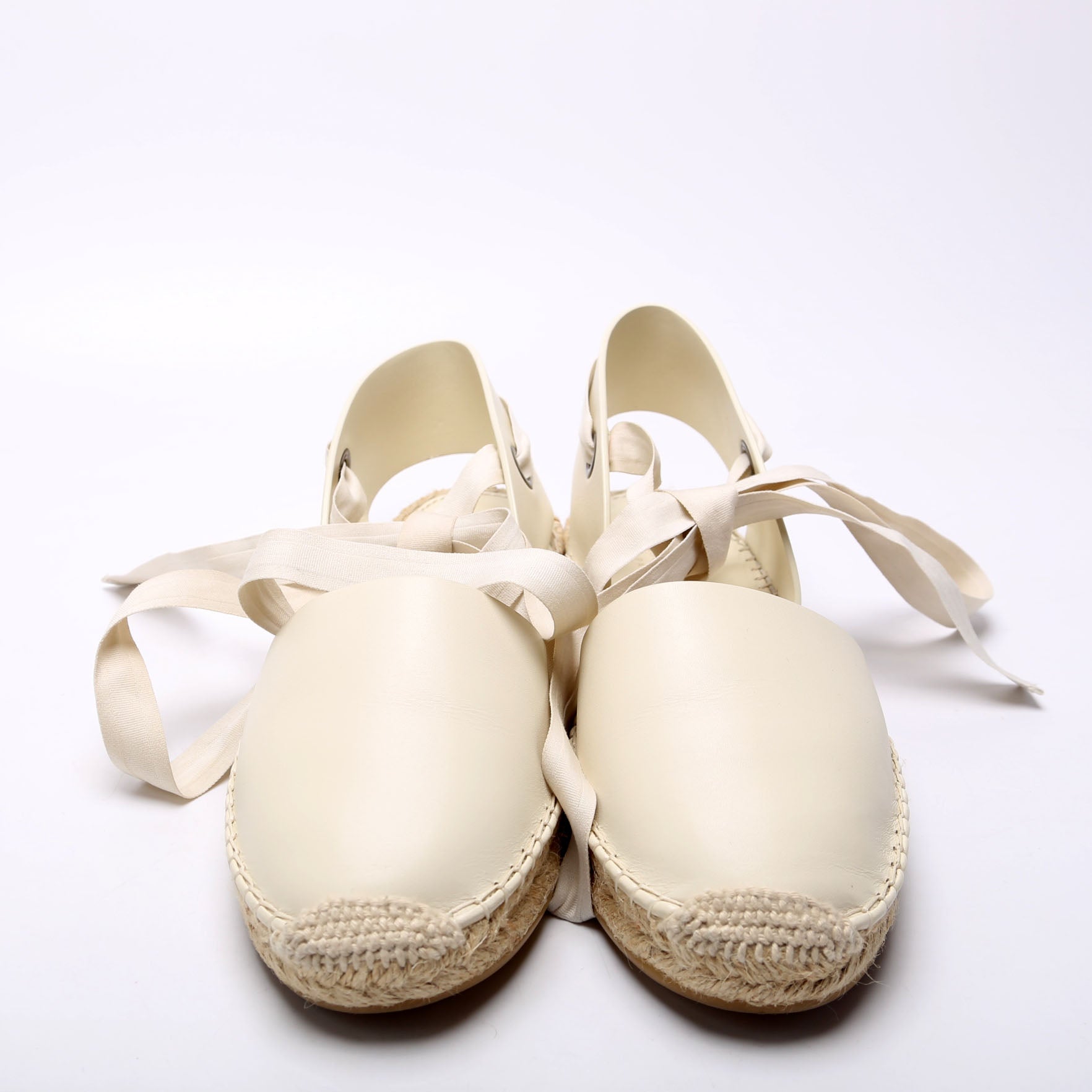 Dior Nicely-D Ankle Tie Espadrille Flats Size 37.5 Cream