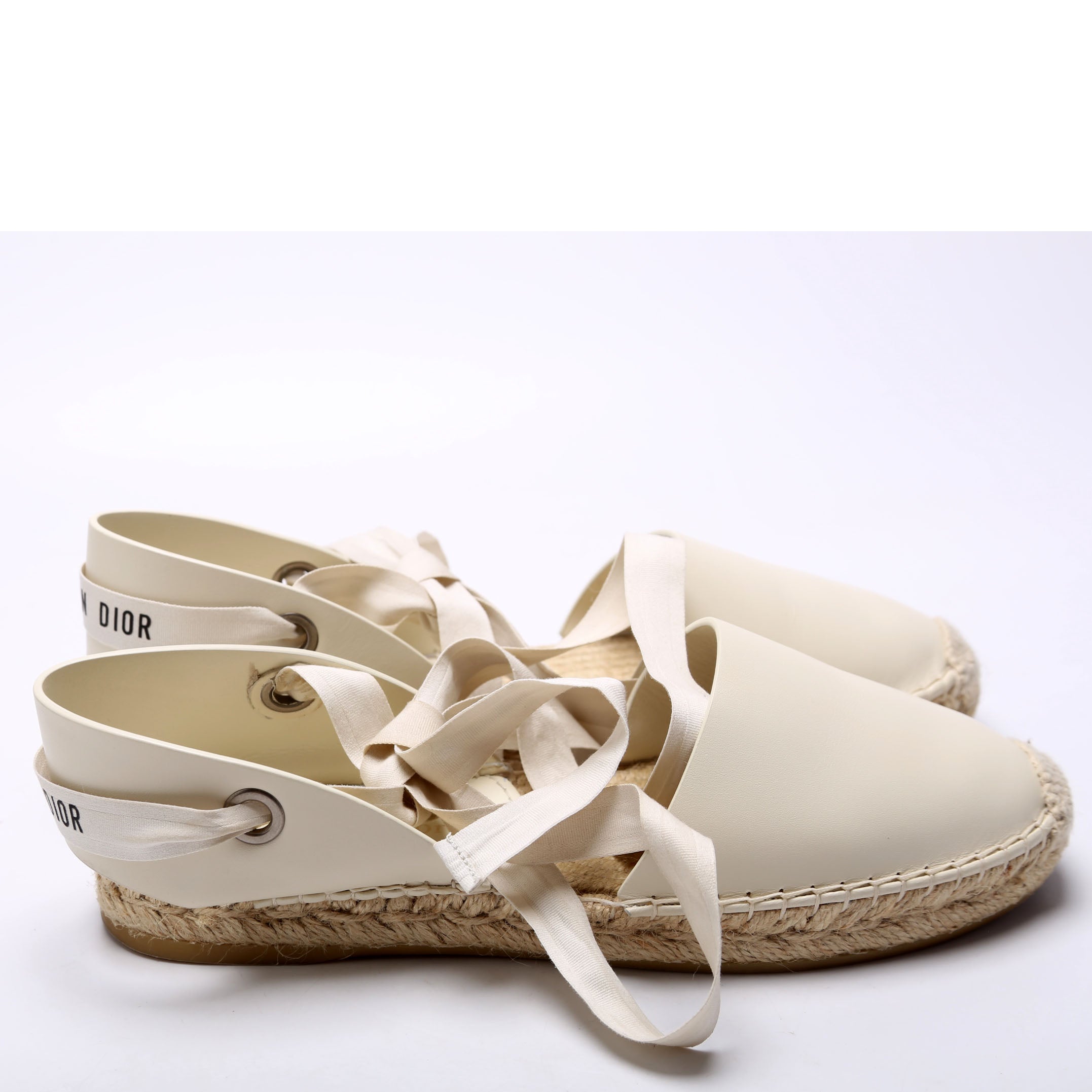 Dior Nicely-D Ankle Tie Espadrille Flats Size 37.5 Cream