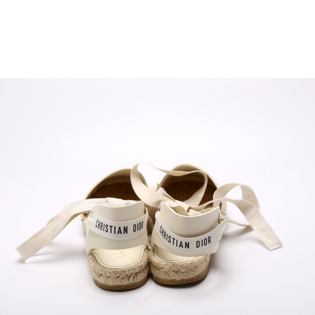 Dior Nicely-D Ankle Tie Espadrille Flats Size 37.5 Cream