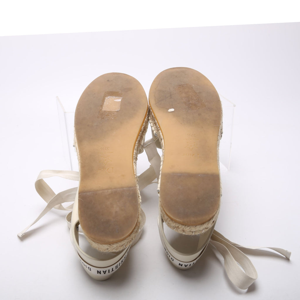 Dior Nicely-D Ankle Tie Espadrille Flats Size 37.5 Cream