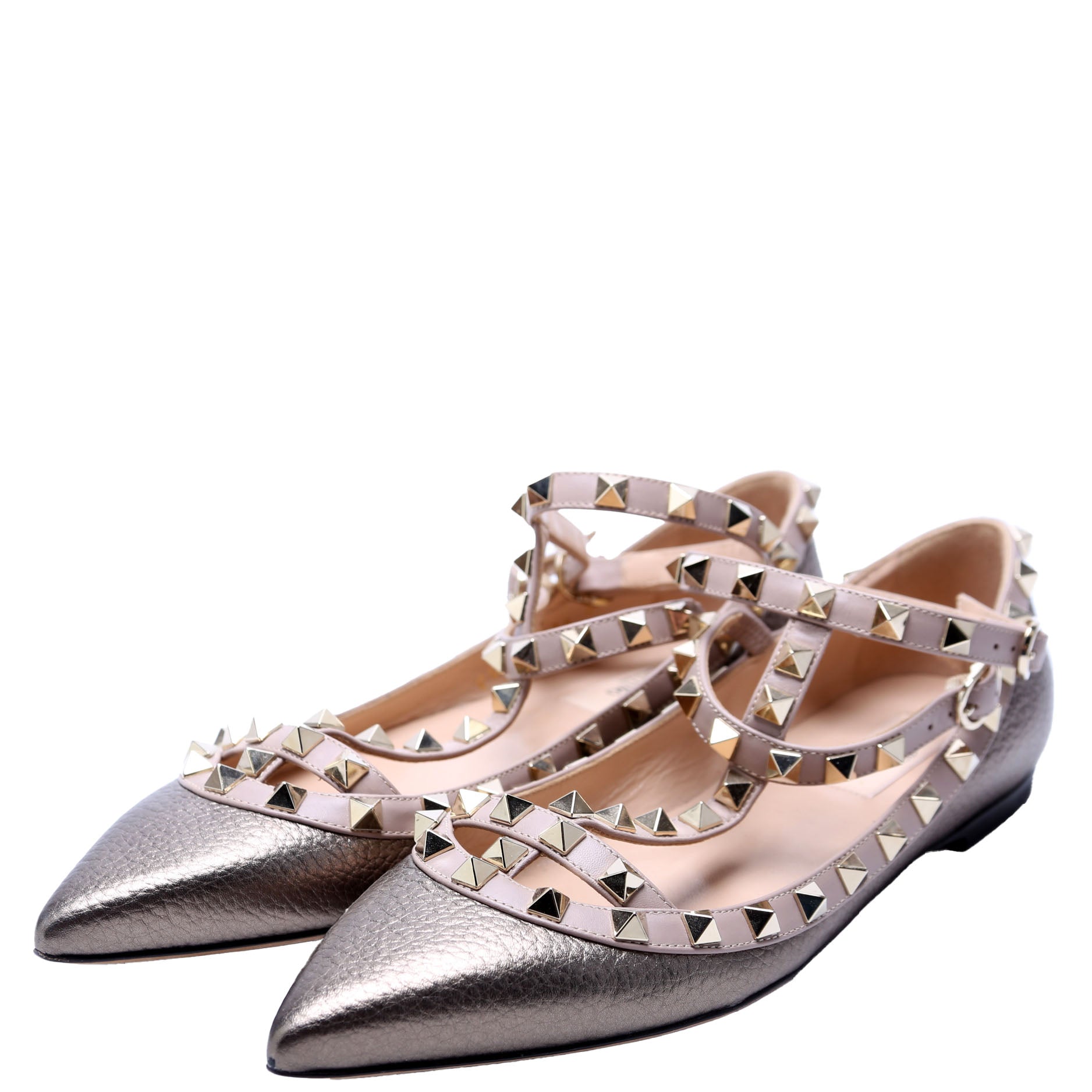 Rockstud Caged Flats Size 37 Gold