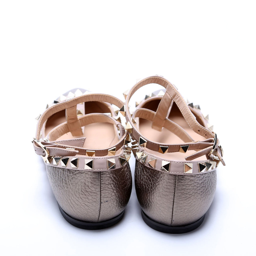 Rockstud Caged Flats Size 37 Gold