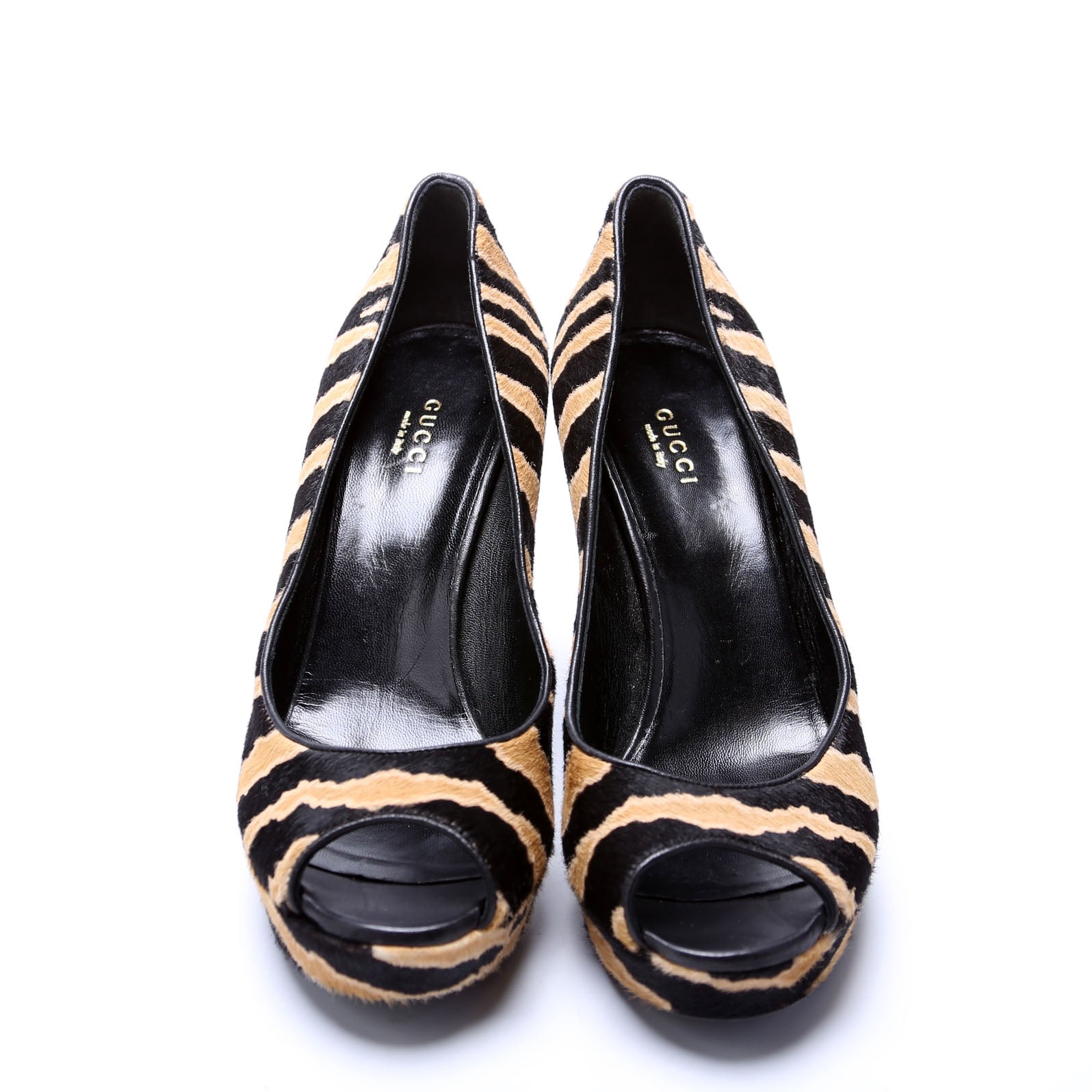 Betty Calfskin Hair Open Toe Pumps Size 37.5 Brown/Black