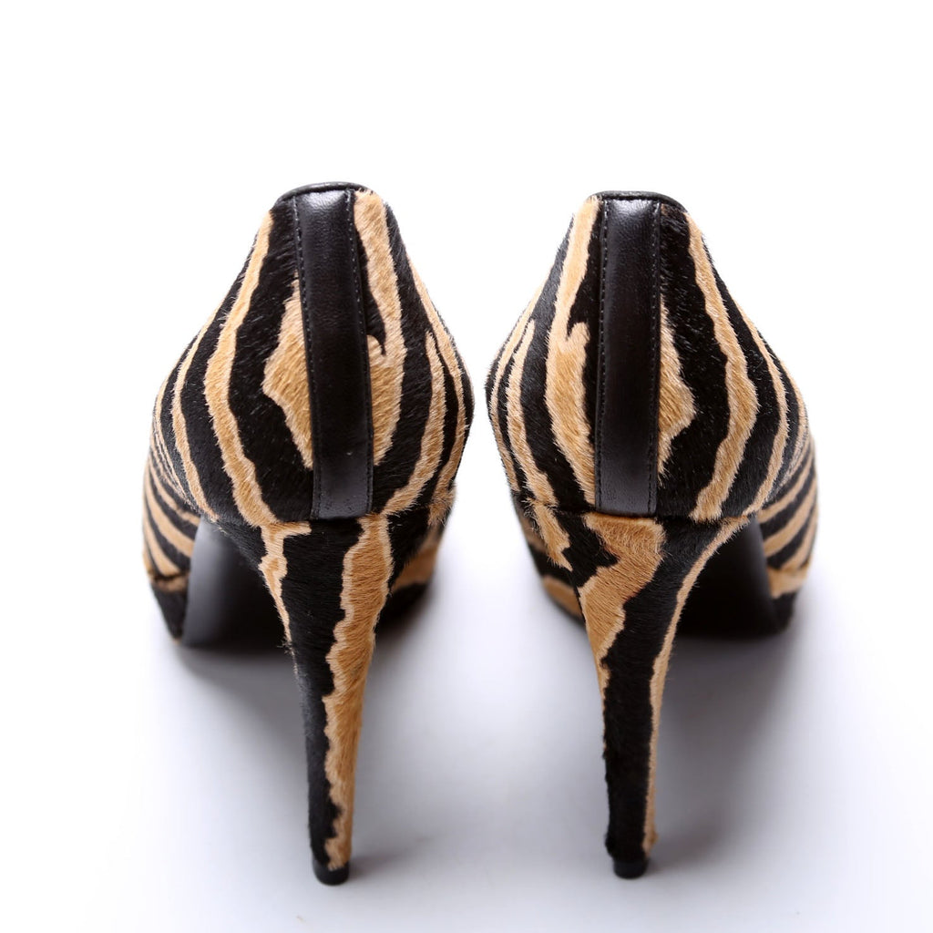 Betty Calfskin Hair Open Toe Pumps Size 37.5 Brown/Black