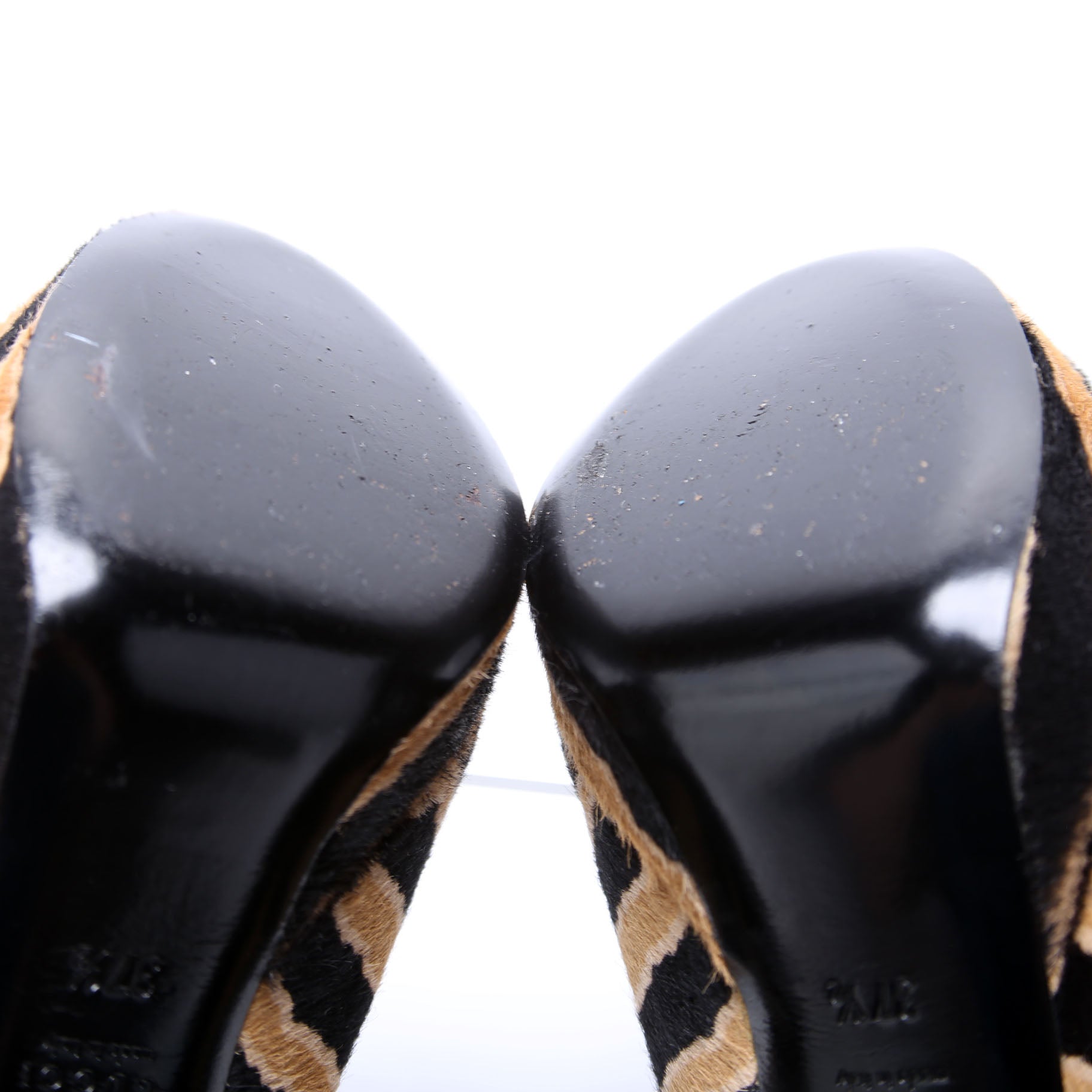 Betty Calfskin Hair Open Toe Pumps Size 37.5 Brown/Black