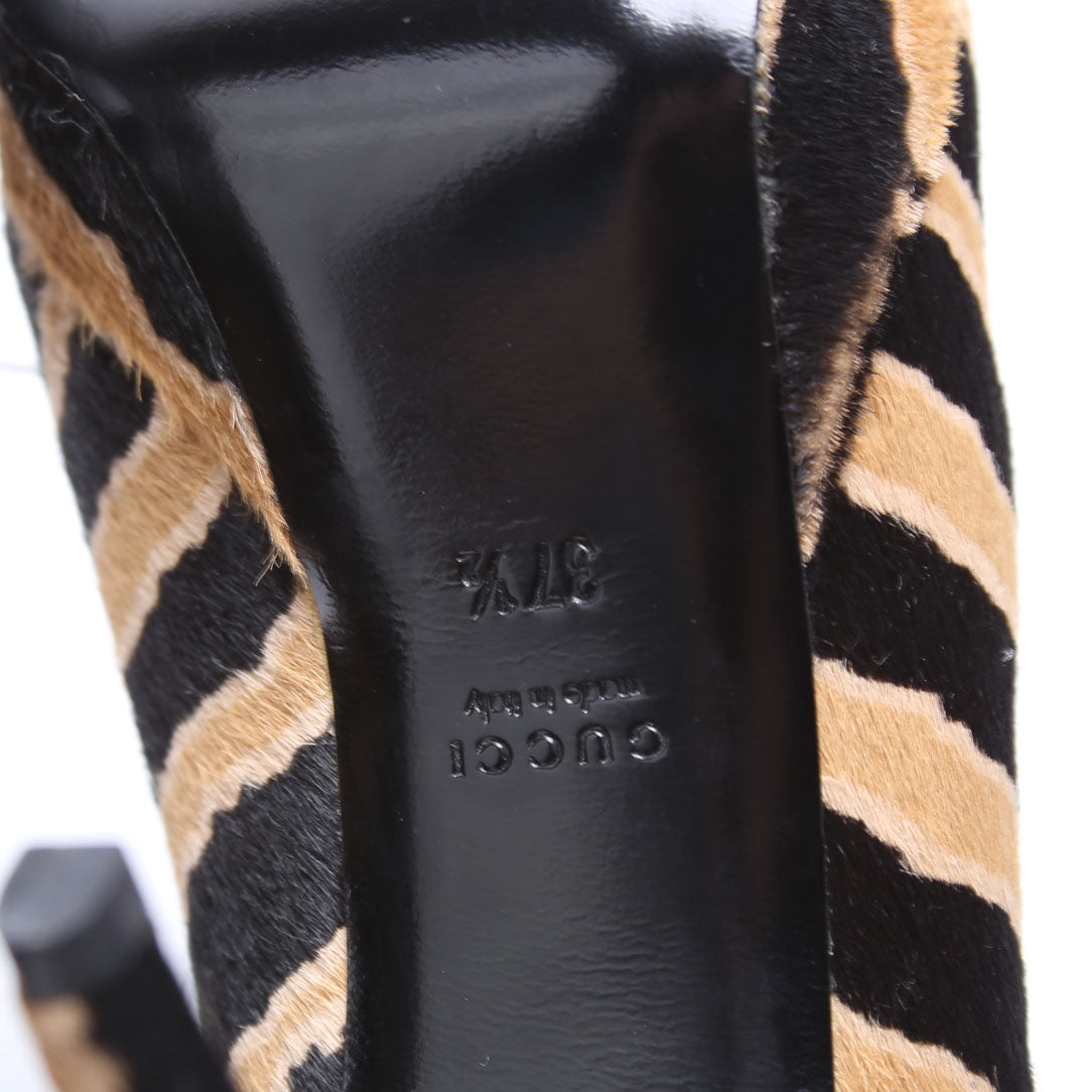 Betty Calfskin Hair Open Toe Pumps Size 37.5 Brown/Black