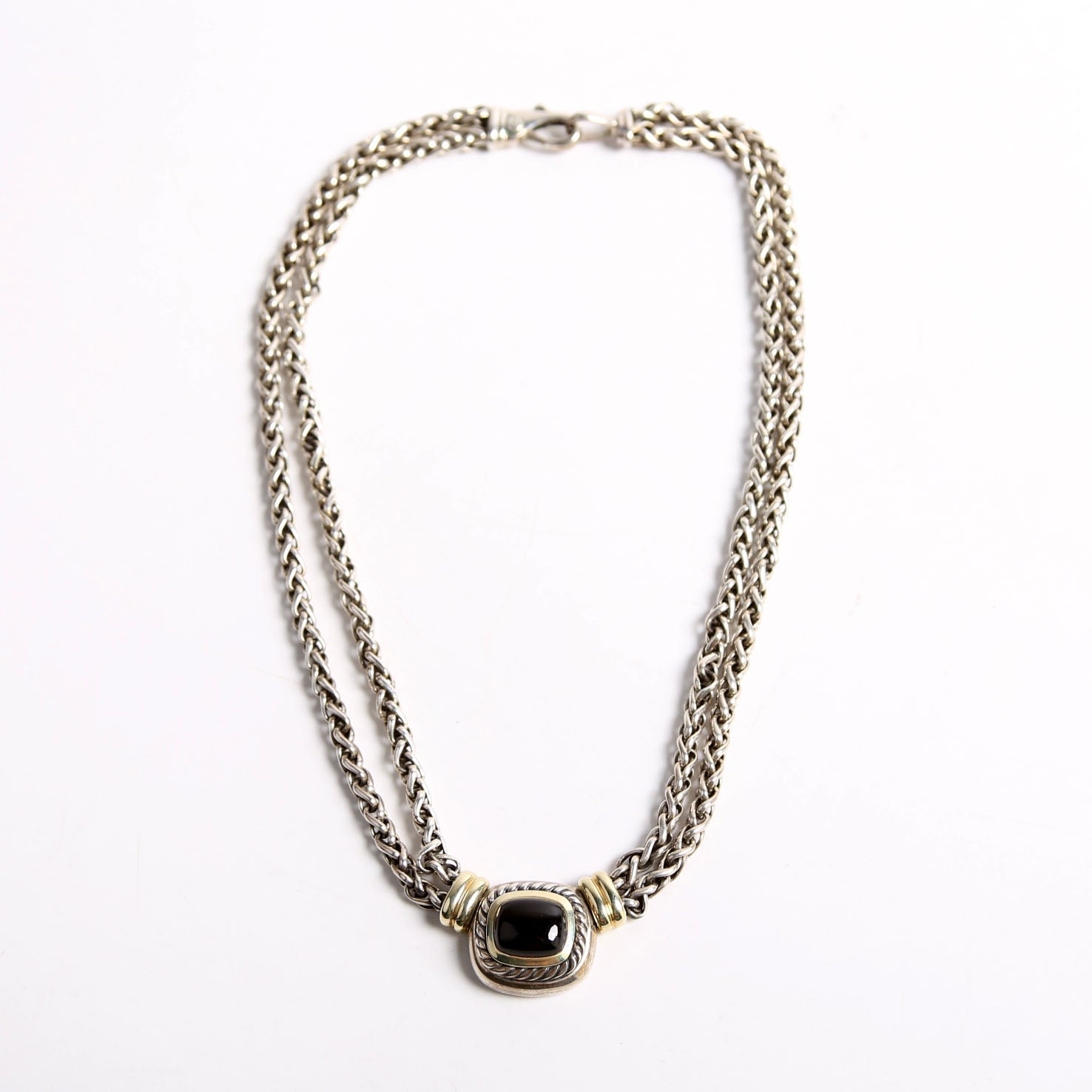 Double Wheat Chain Necklace 925/750/Onyx