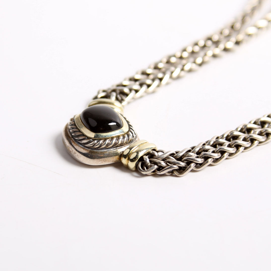 Double Wheat Chain Necklace 925/750/Onyx