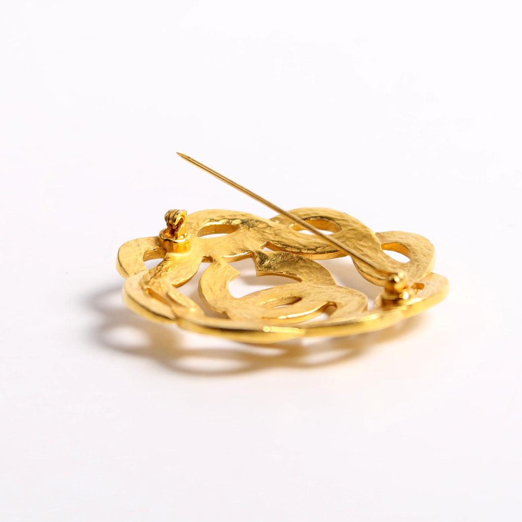 Coco Mark Camellia Vintage Brooch Gold