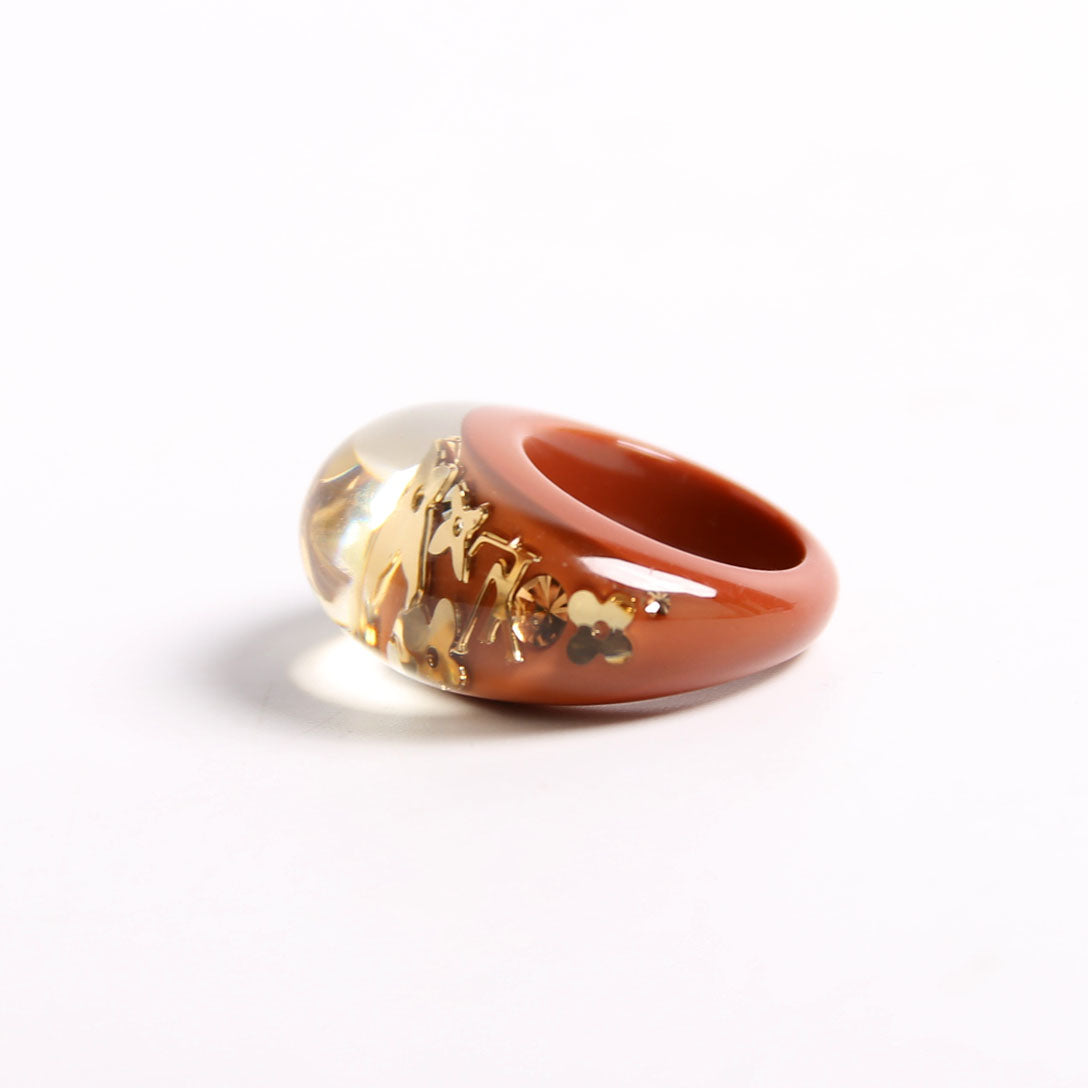 Inclusion Resin Ring Size Medium Brown/Gold