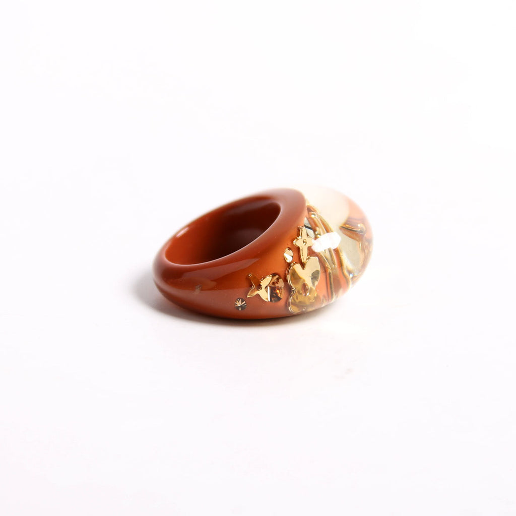 Inclusion Resin Ring Size Medium Brown/Gold