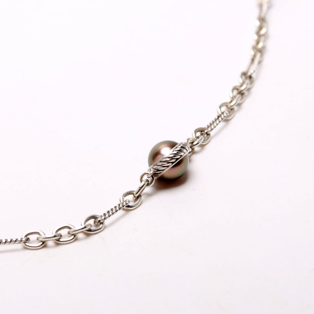Classic Pearl Station Chain Long Necklace 925 Silver/Pearl