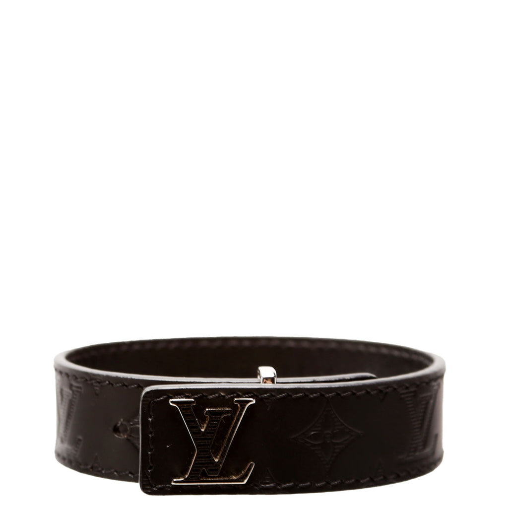 LV Slim Shadow Monogram Leather Bracelet Size 19 Black