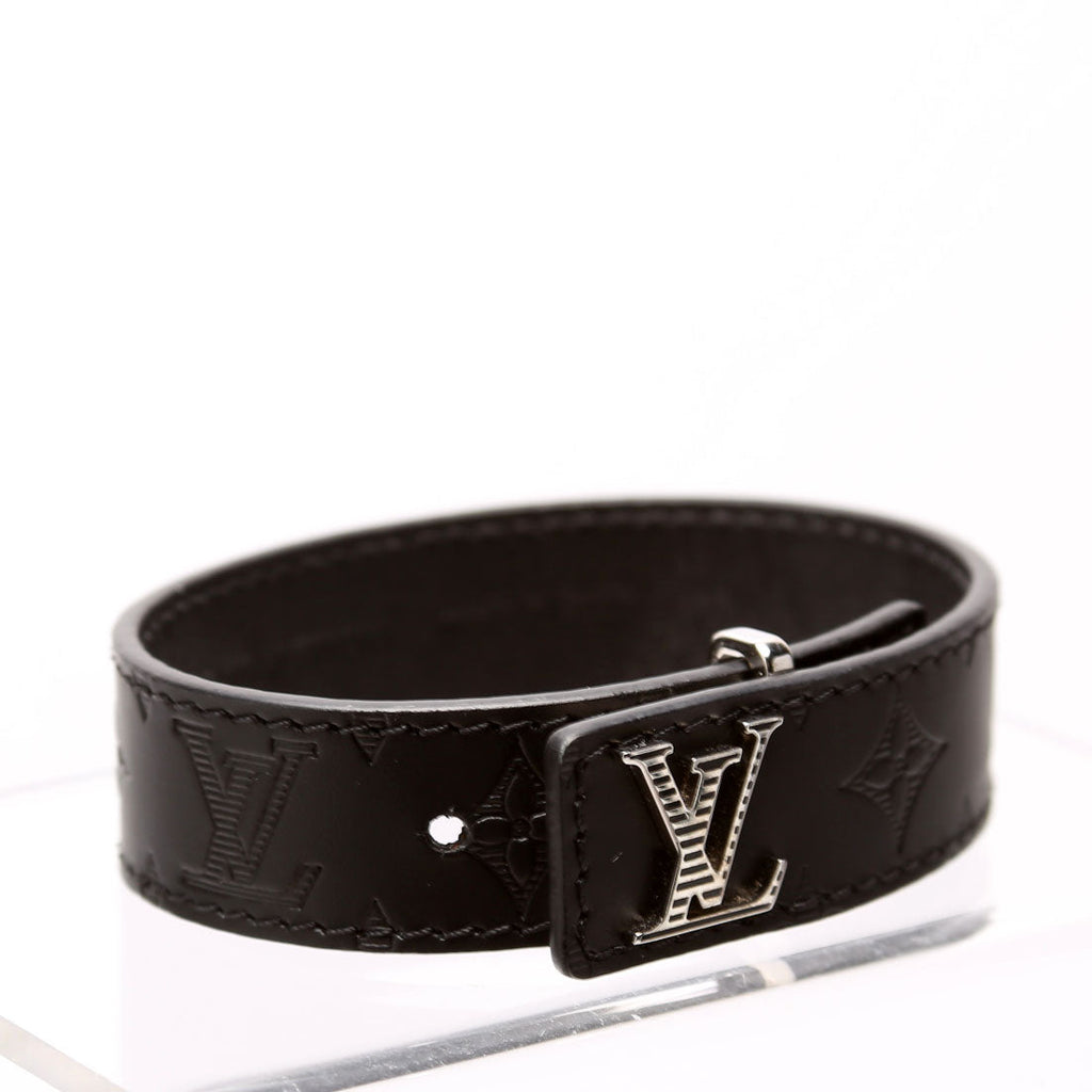 LV Slim Shadow Monogram Leather Bracelet Size 19 Black