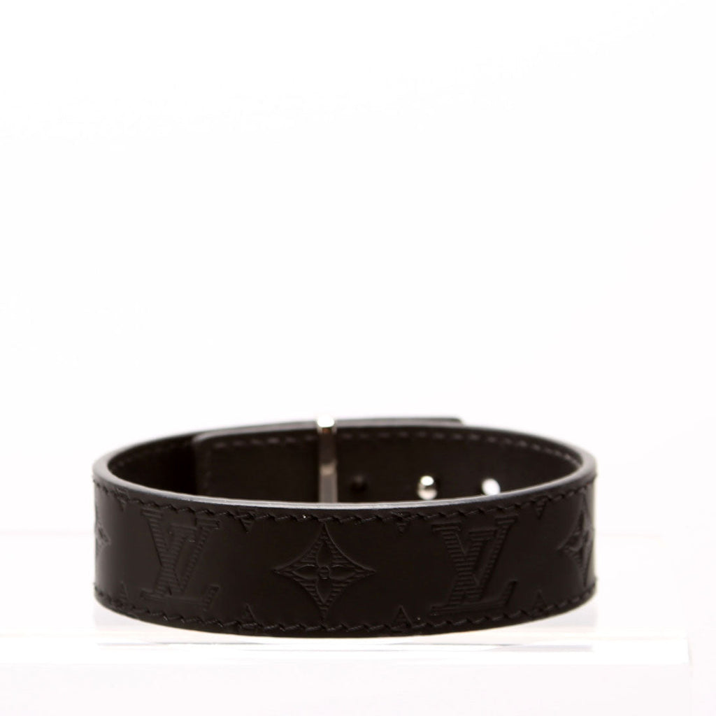 LV Slim Shadow Monogram Leather Bracelet Size 19 Black