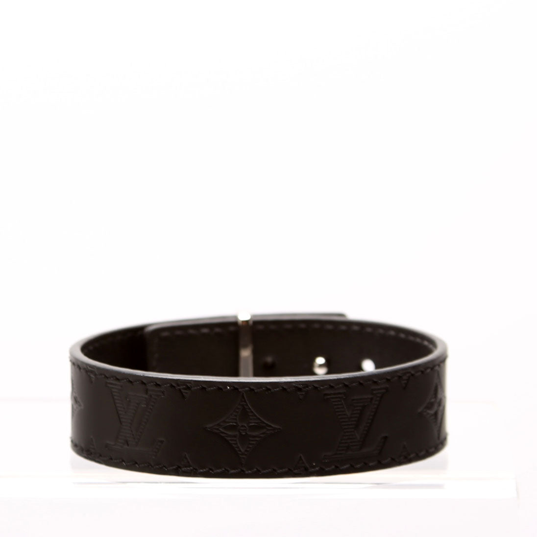 LV Slim Shadow Monogram Leather Bracelet Size 19 Black
