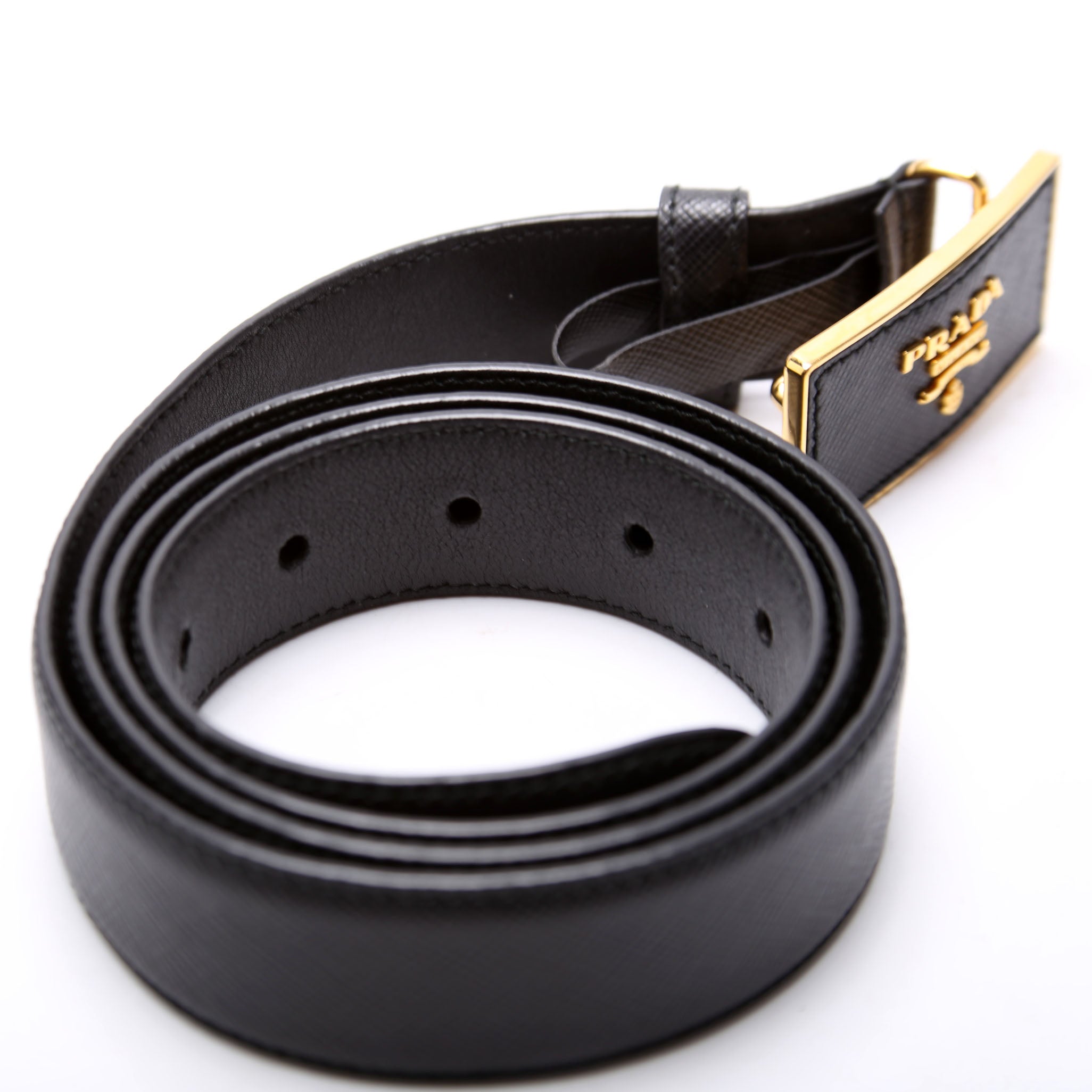 Saffiano Leather Square Belt Size 100/40 Black