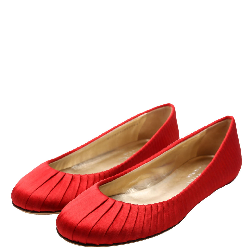 Satin Pleated Ballet Flats Size 41 Red