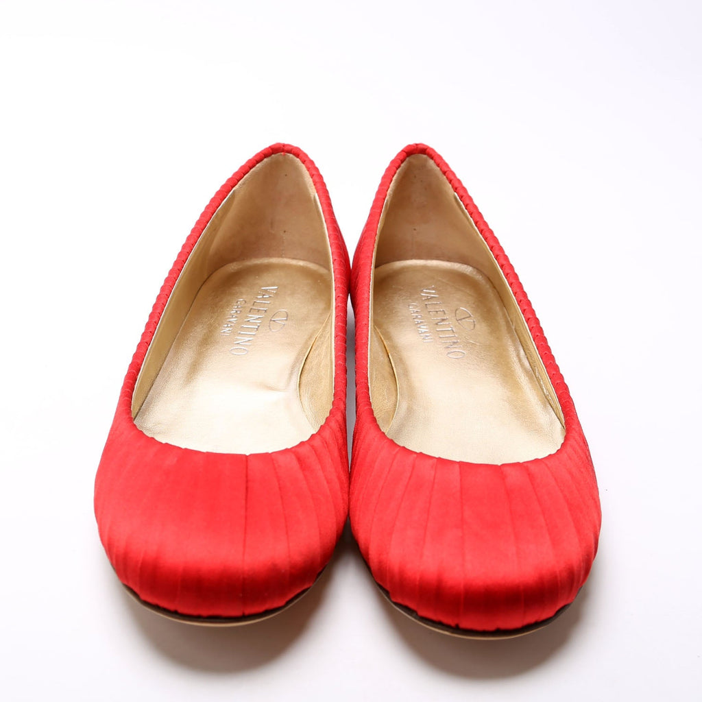 Satin Pleated Ballet Flats Size 41 Red