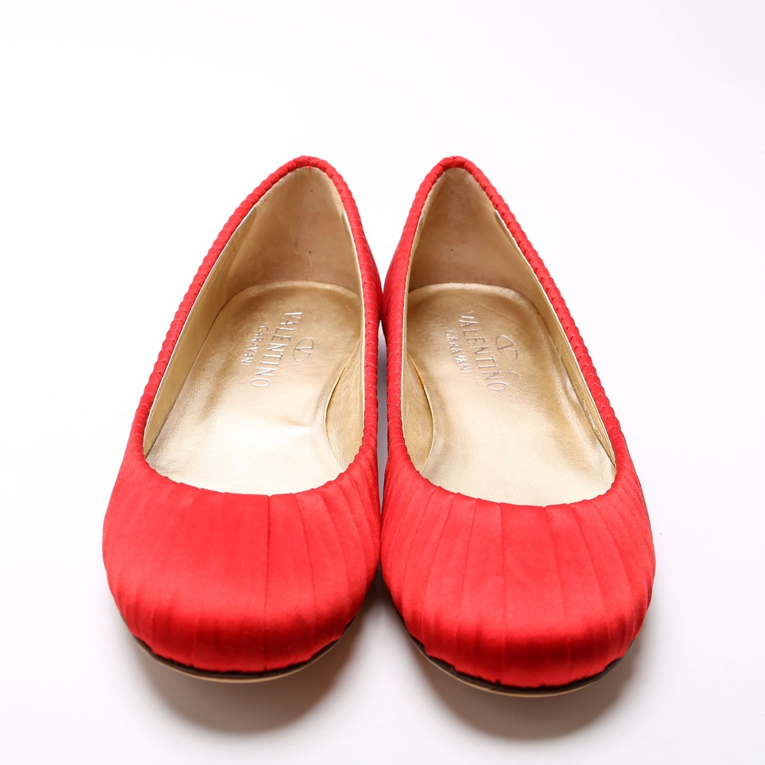 Satin Pleated Ballet Flats Size 41 Red