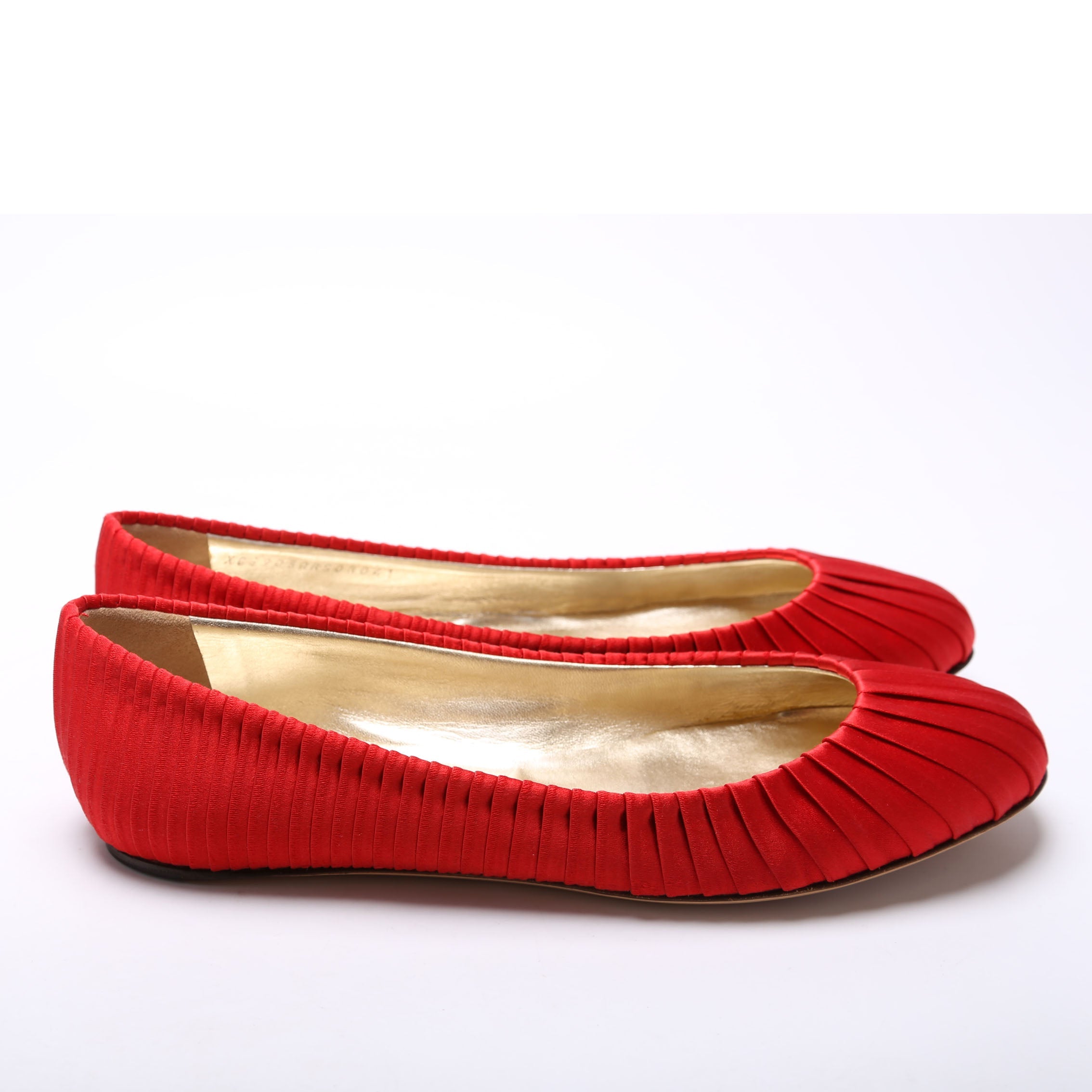 Satin Pleated Ballet Flats Size 41 Red
