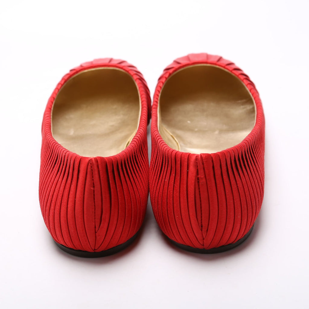 Satin Pleated Ballet Flats Size 41 Red