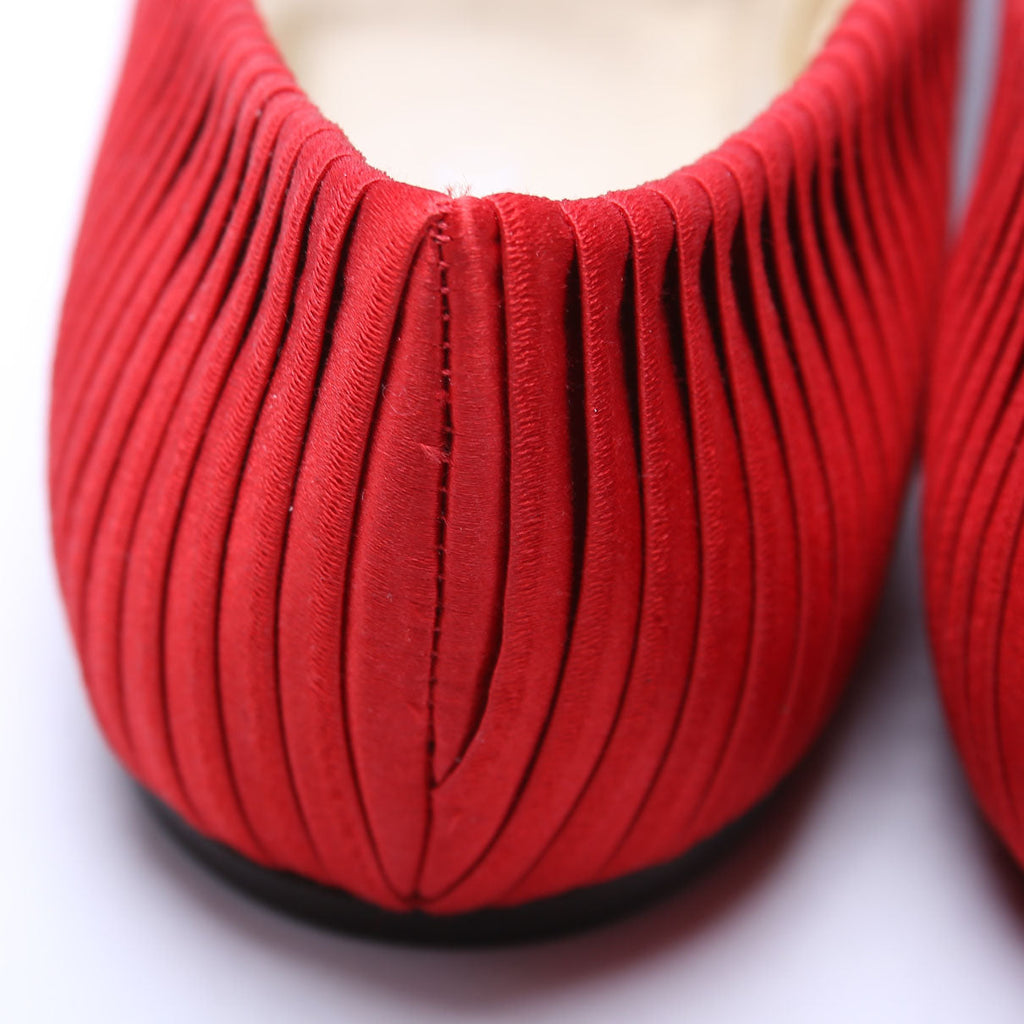 Satin Pleated Ballet Flats Size 41 Red
