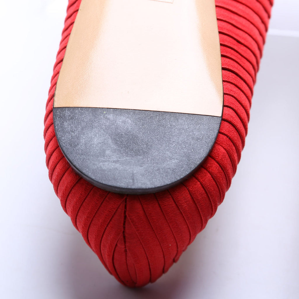 Satin Pleated Ballet Flats Size 41 Red