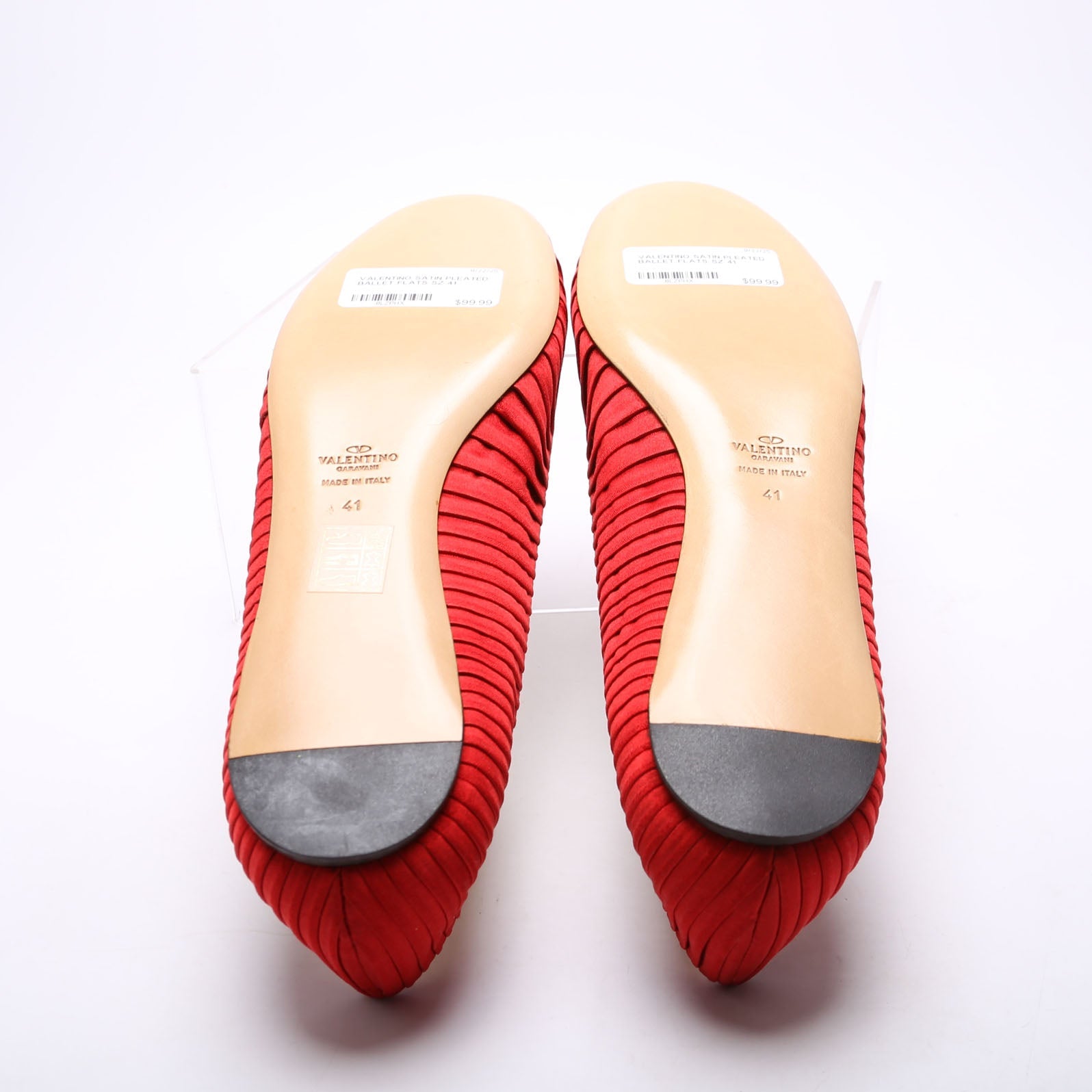 Satin Pleated Ballet Flats Size 41 Red