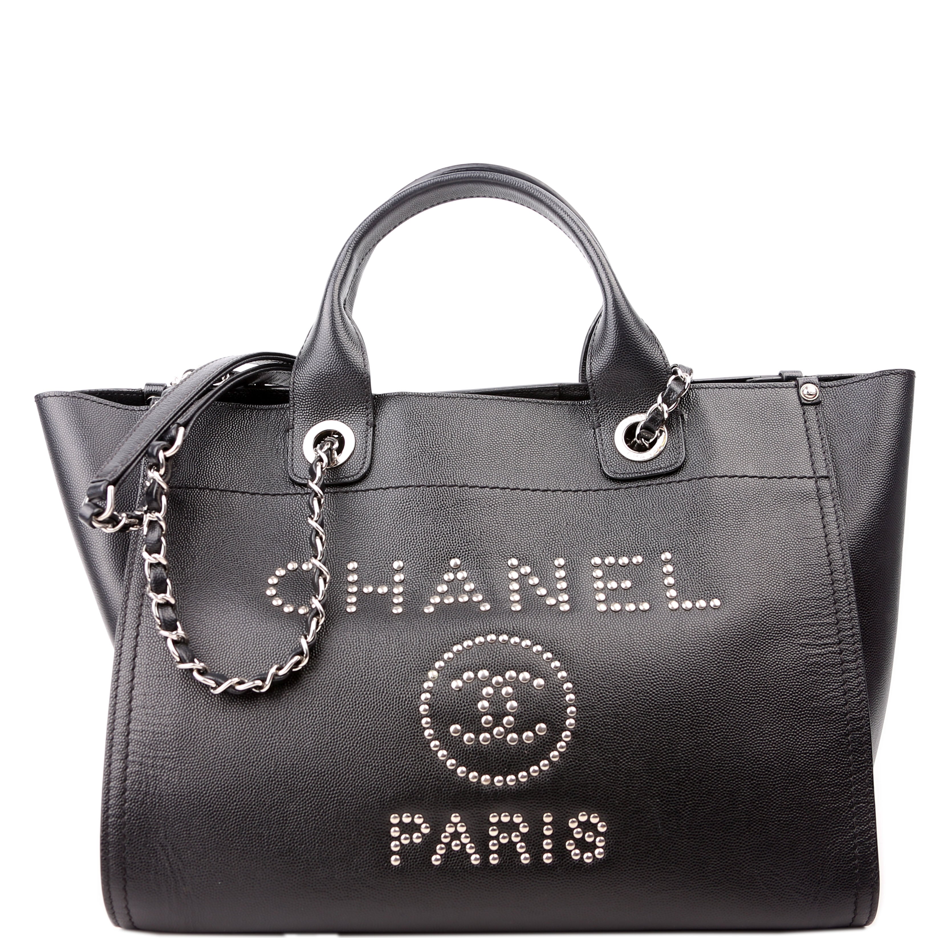 Deauville Studded Caviar Small Tote Black