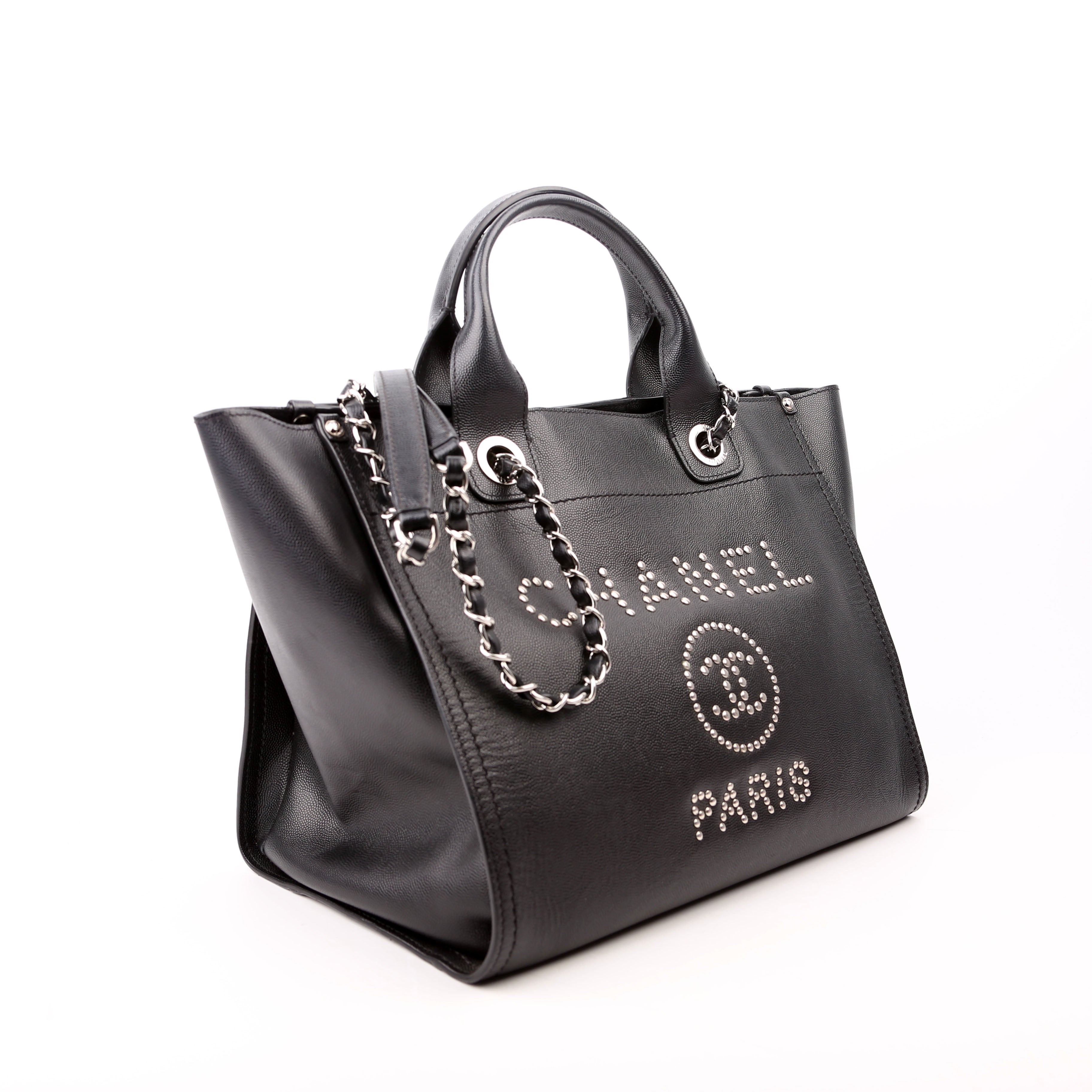 Deauville Studded Caviar Small Tote Black