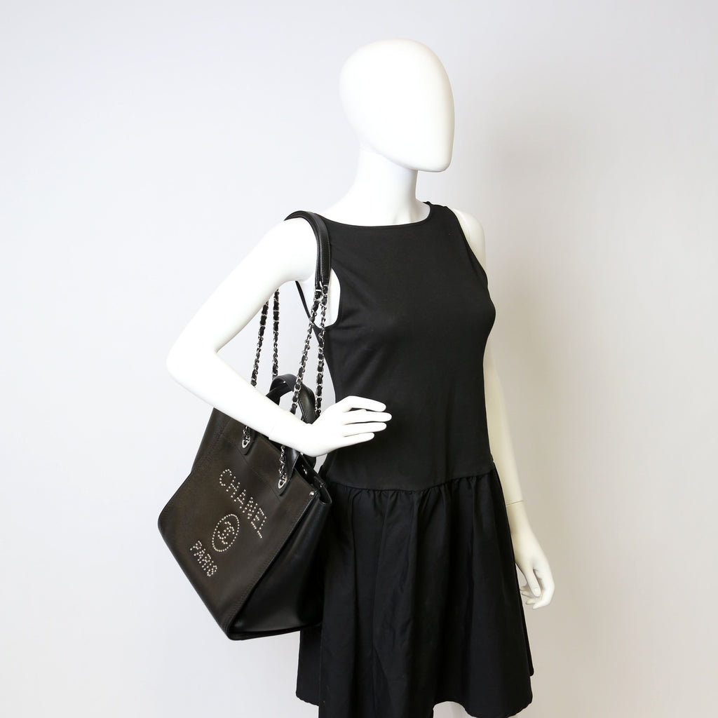 Deauville Studded Caviar Small Tote Black